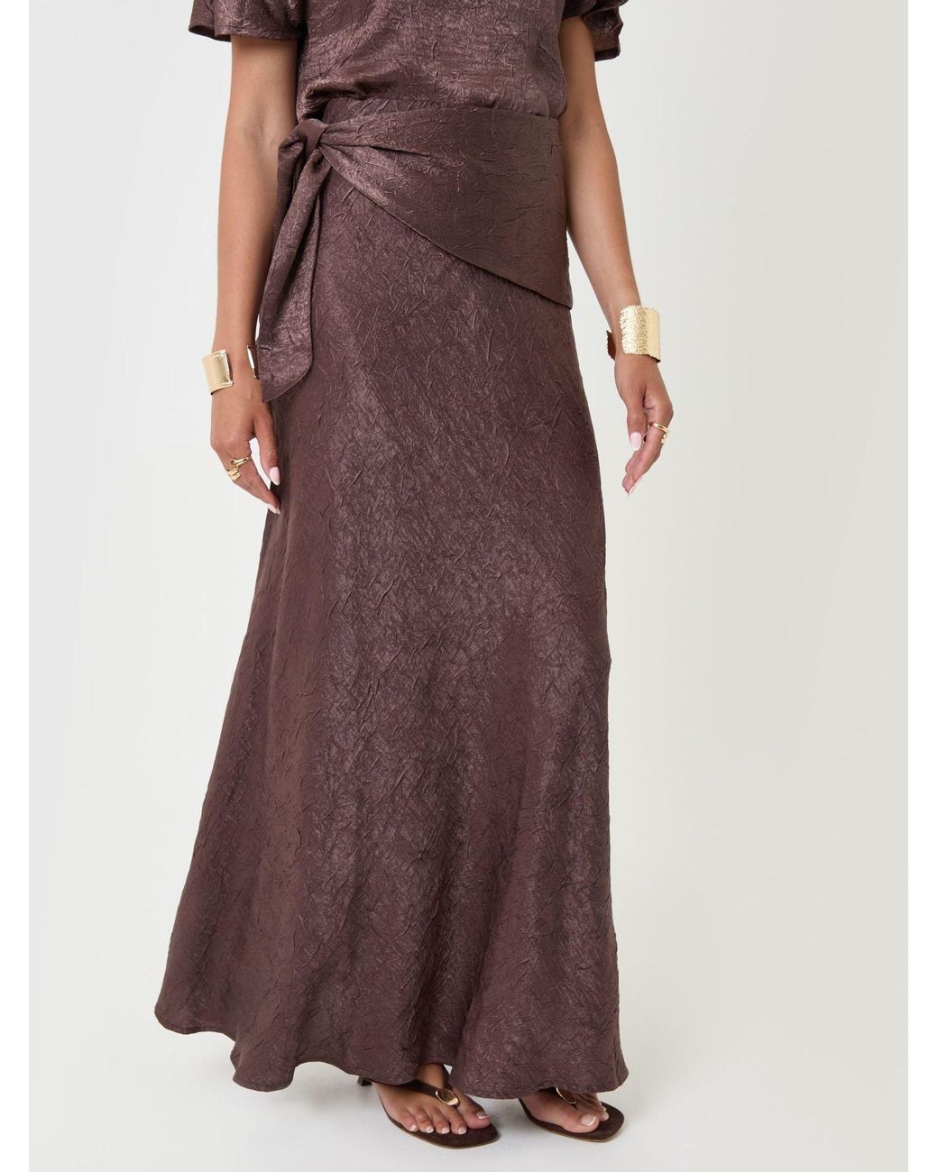Threadbare Purple Crinkle Satin Wrap Maxi Skirt