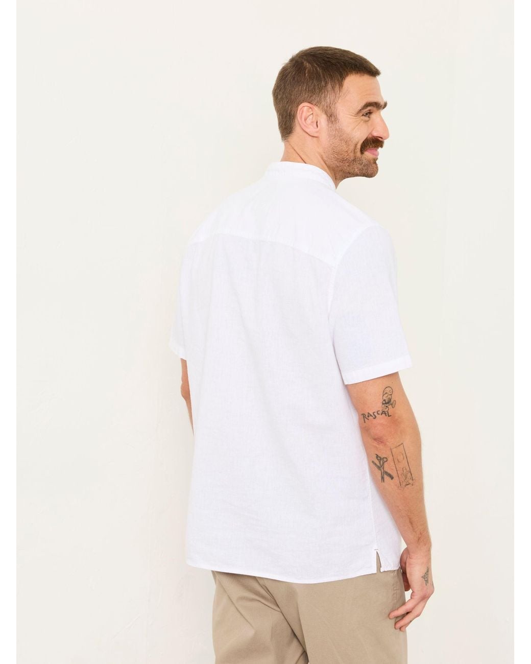 FatFace White Fatface Bugle Short Sleeve Grandad Popover Shirt for men