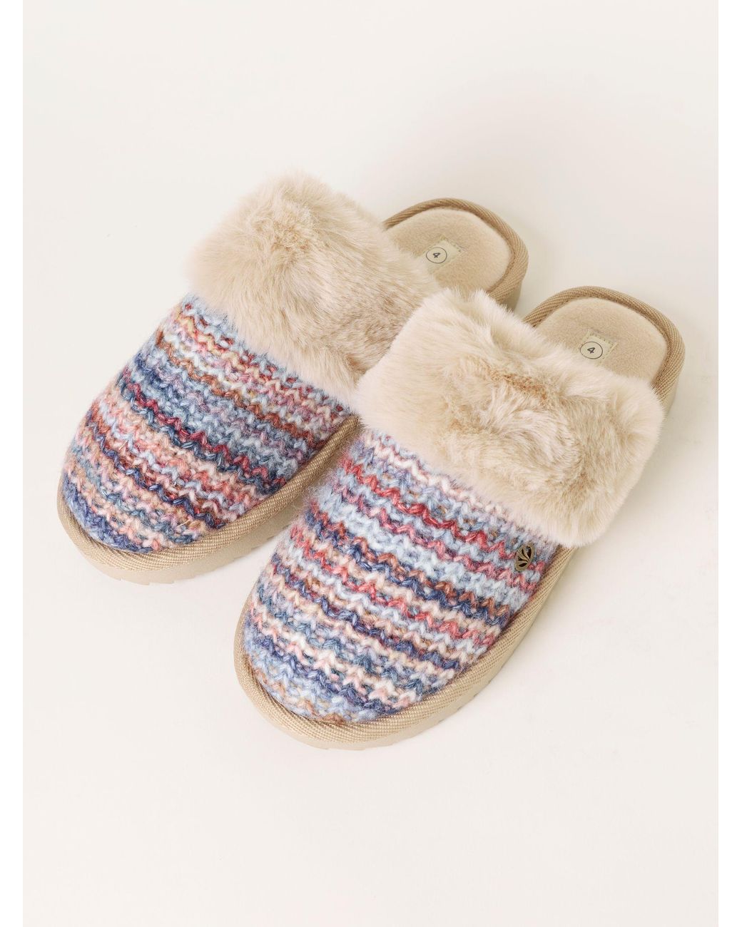 FatFace Blue Kaia Faux Fur Knitted Mule
