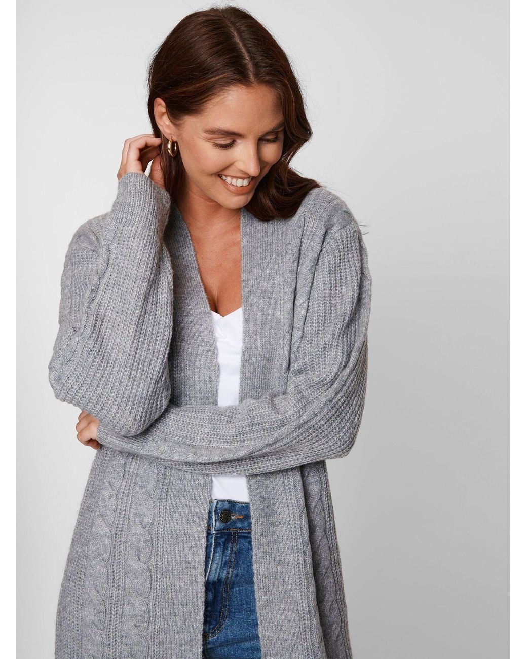 Threadbare Blue Petite Cable Knit Cardigan