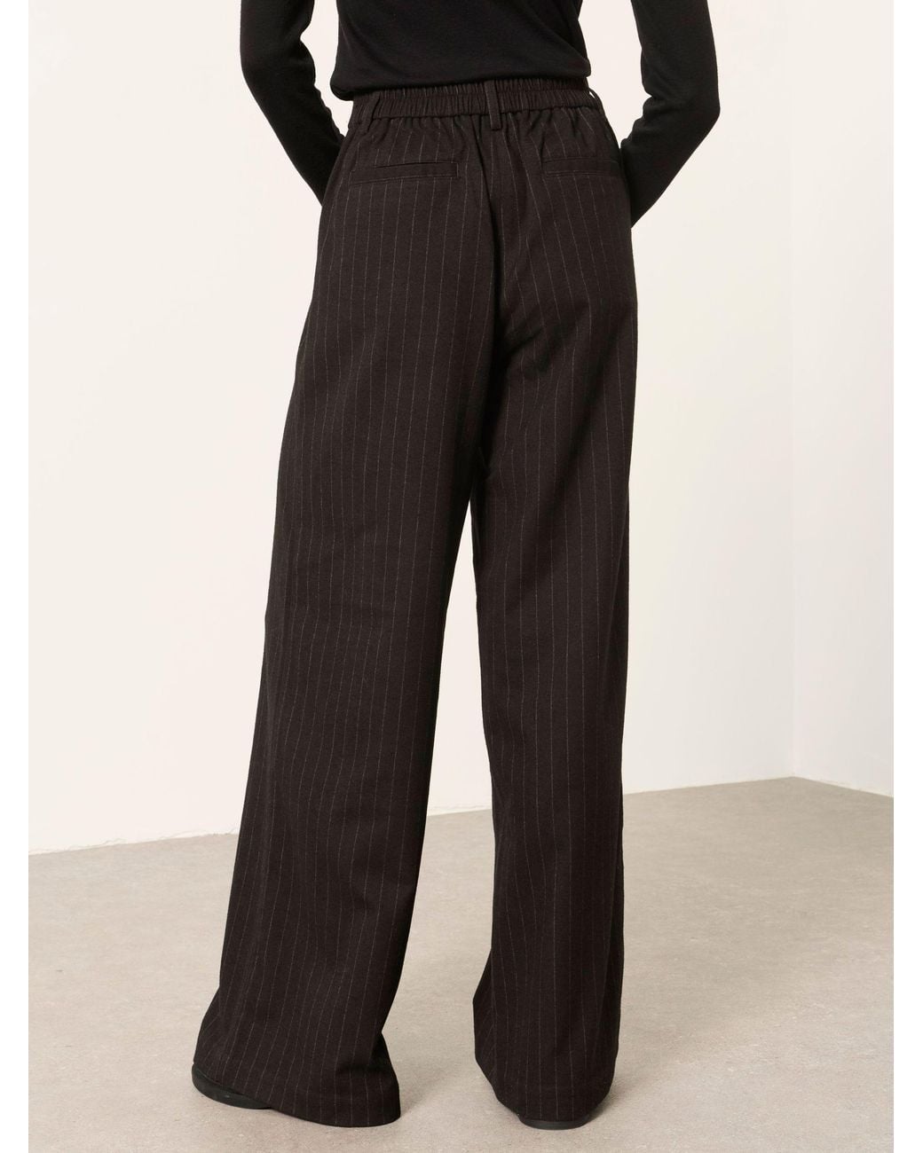 FatFace Black Amelie Pinstripe Wide Leg Trousers