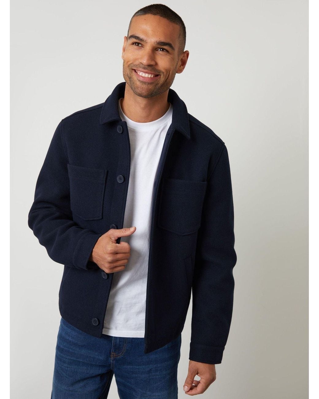 Threadbare Blue Faux Wool Button Up Quilted Shacket for men