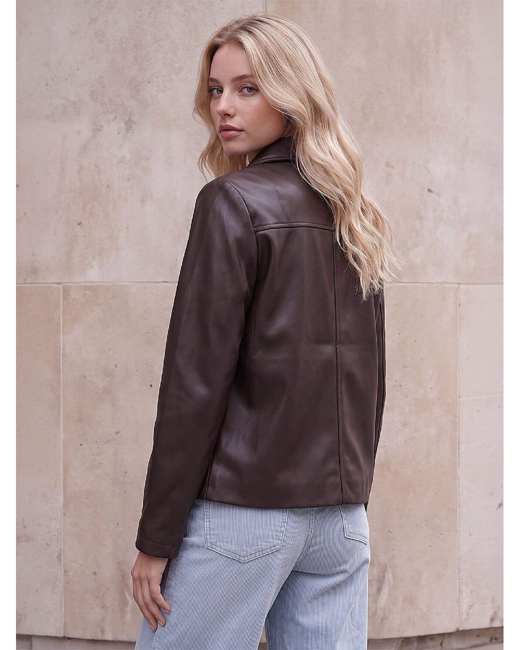 Roman Brown Petite Pu Button Jacket