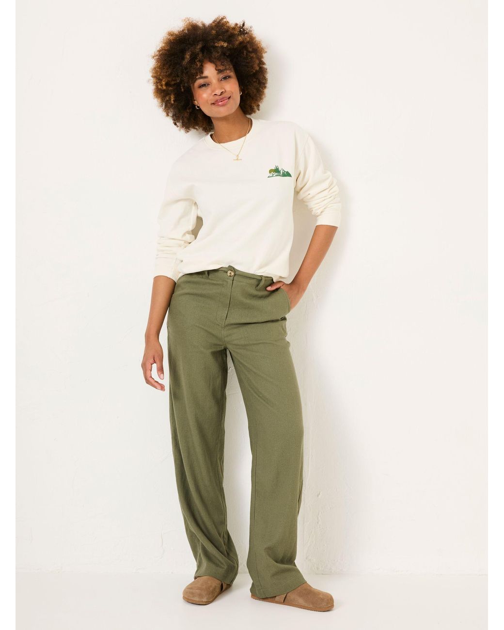 FatFace Green Ellie Straight Leg Trousers