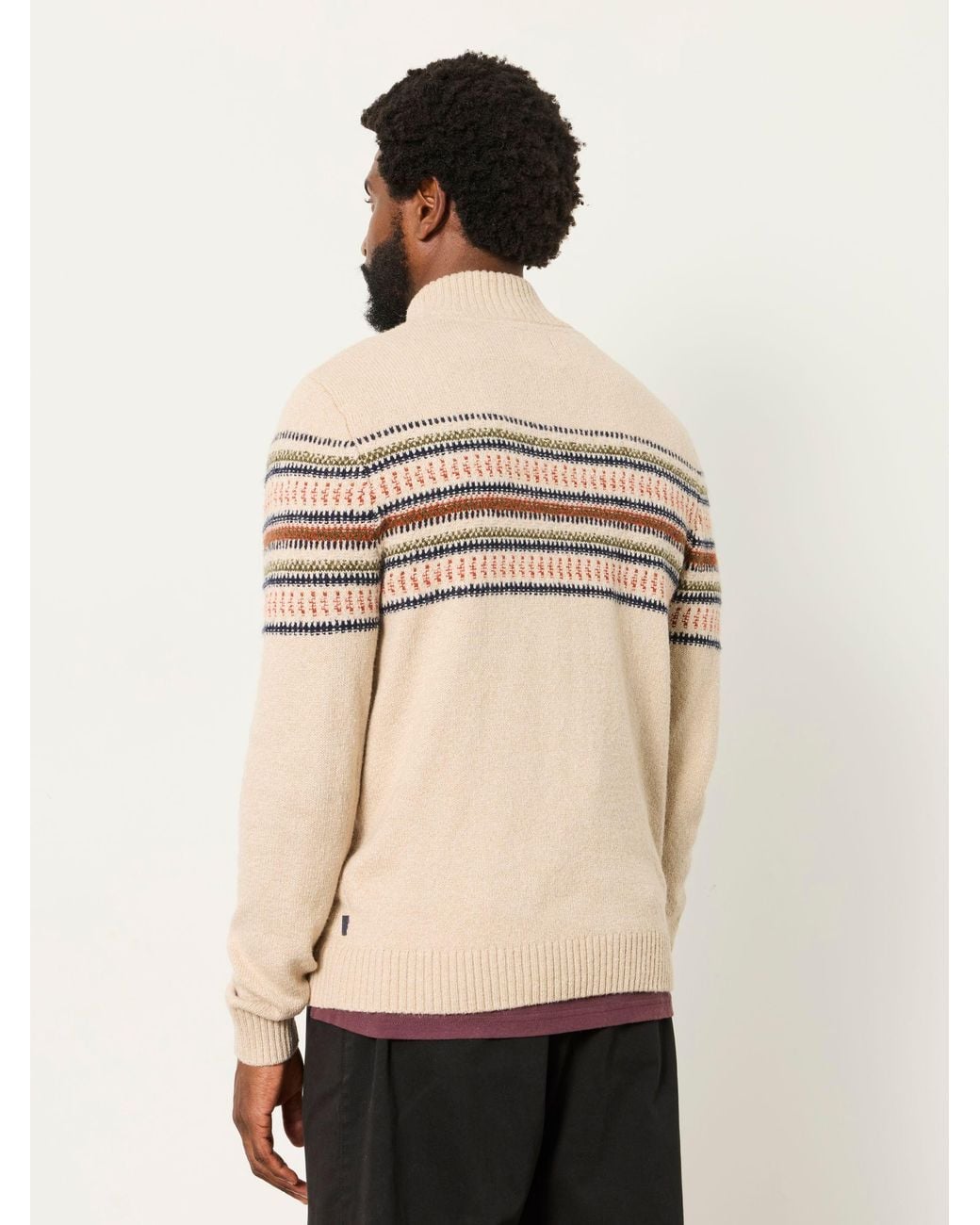 FatFace Natural Fatface Selkirk Light Pattern Quarter Zip Knitted Jumper for men