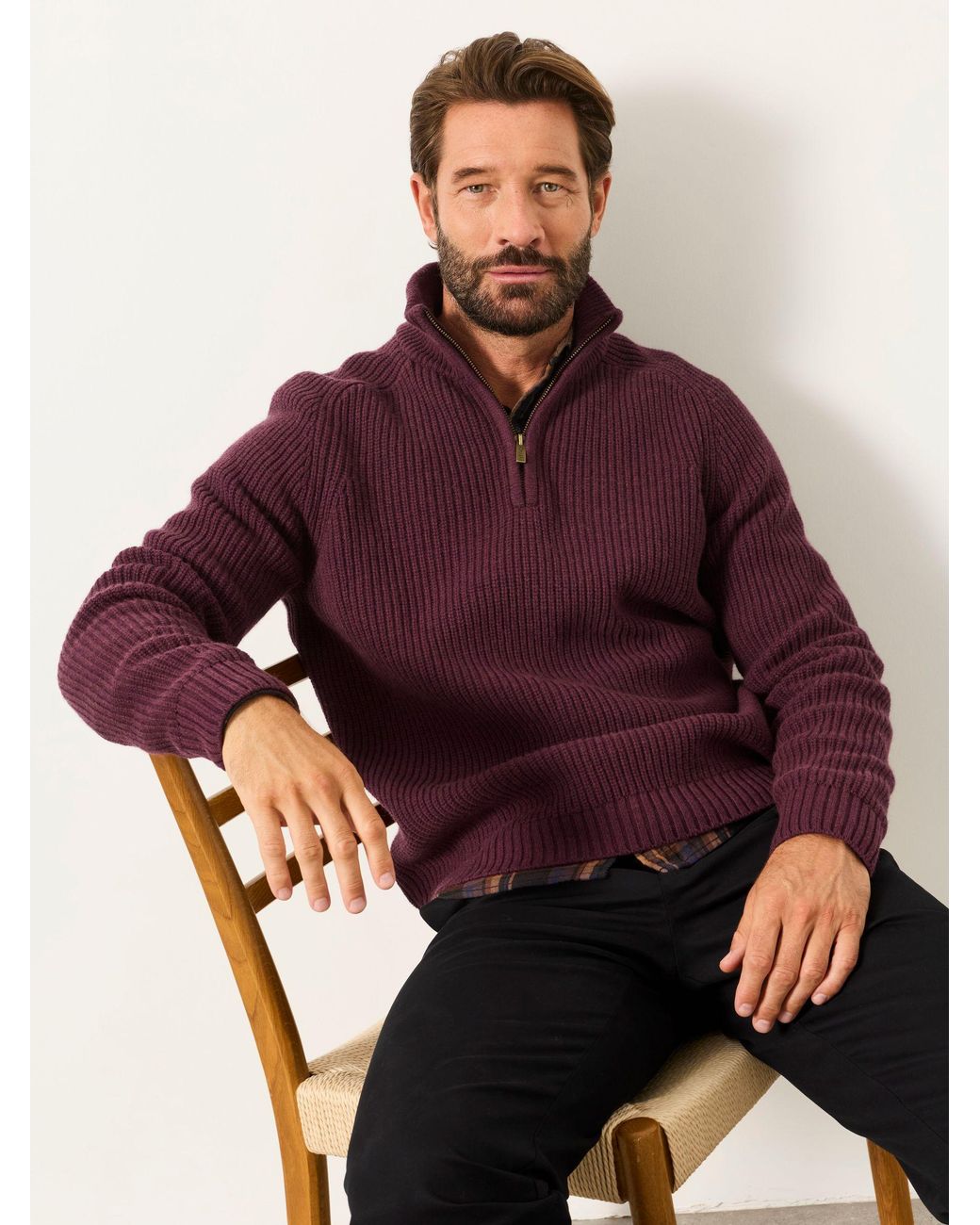 FatFace Purple Ember Quarter Zip Knitted Jumper for men