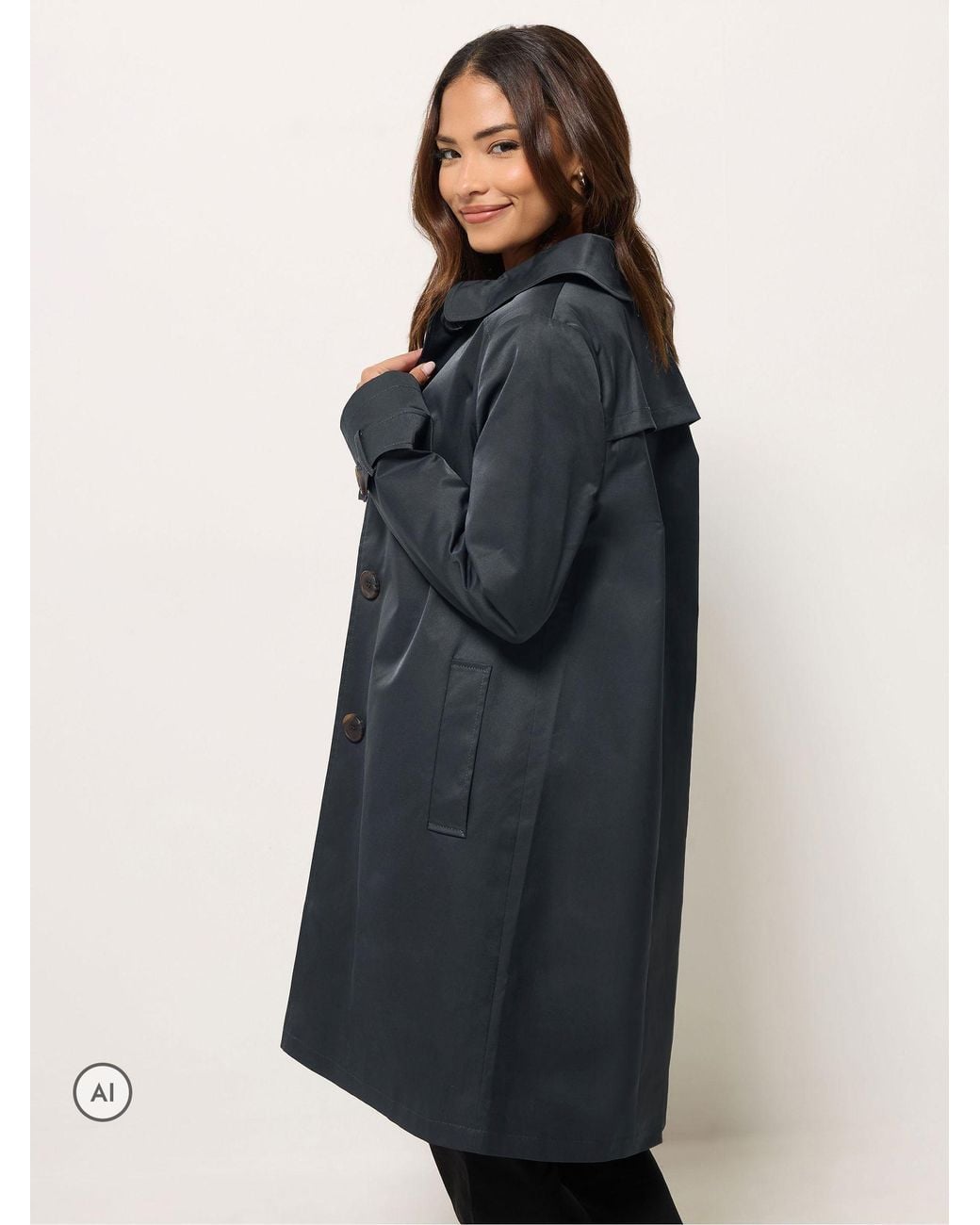 M Com Blue Petite Single Breasted Coat