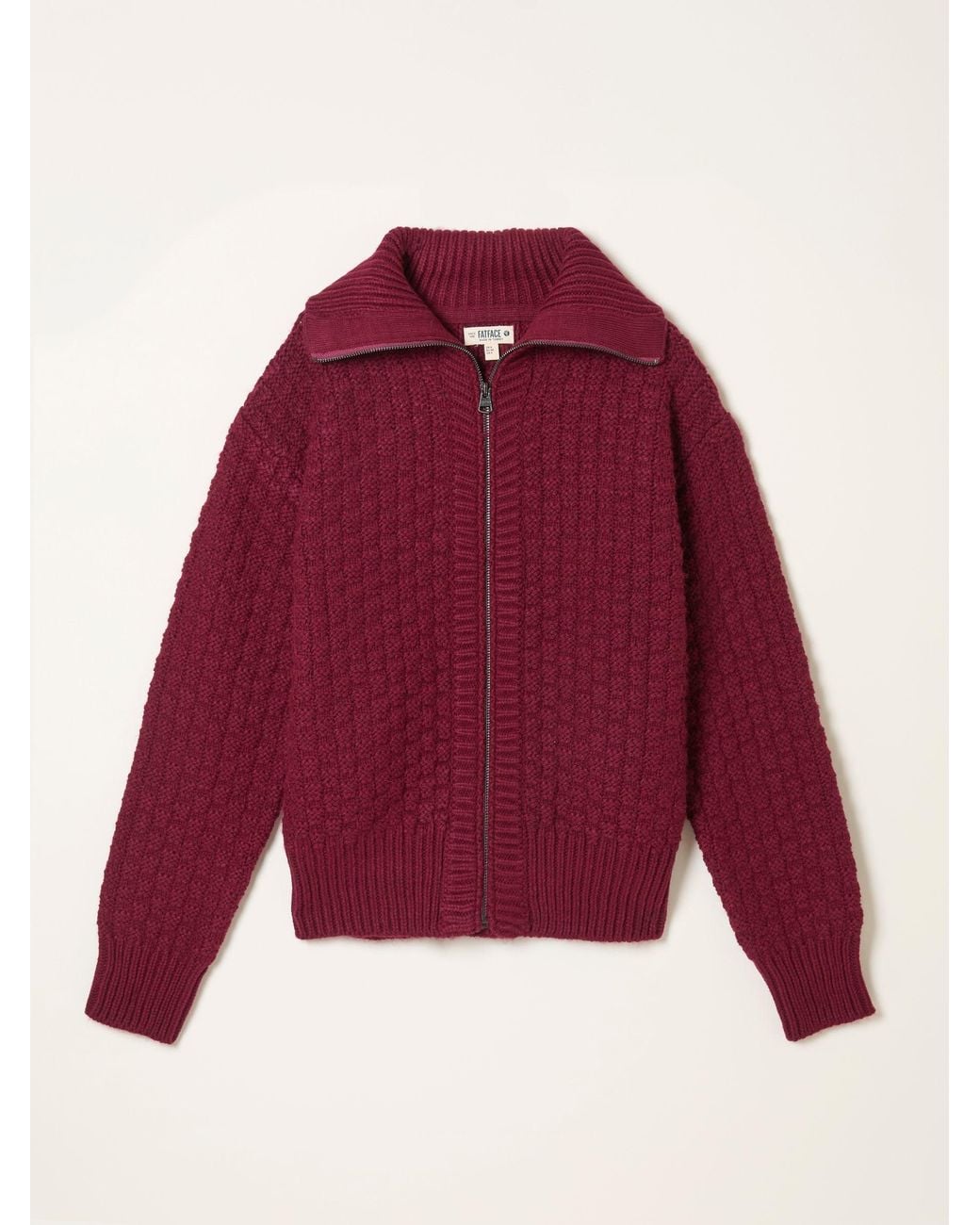 FatFace Red Casey Zip Through Funnel Neck