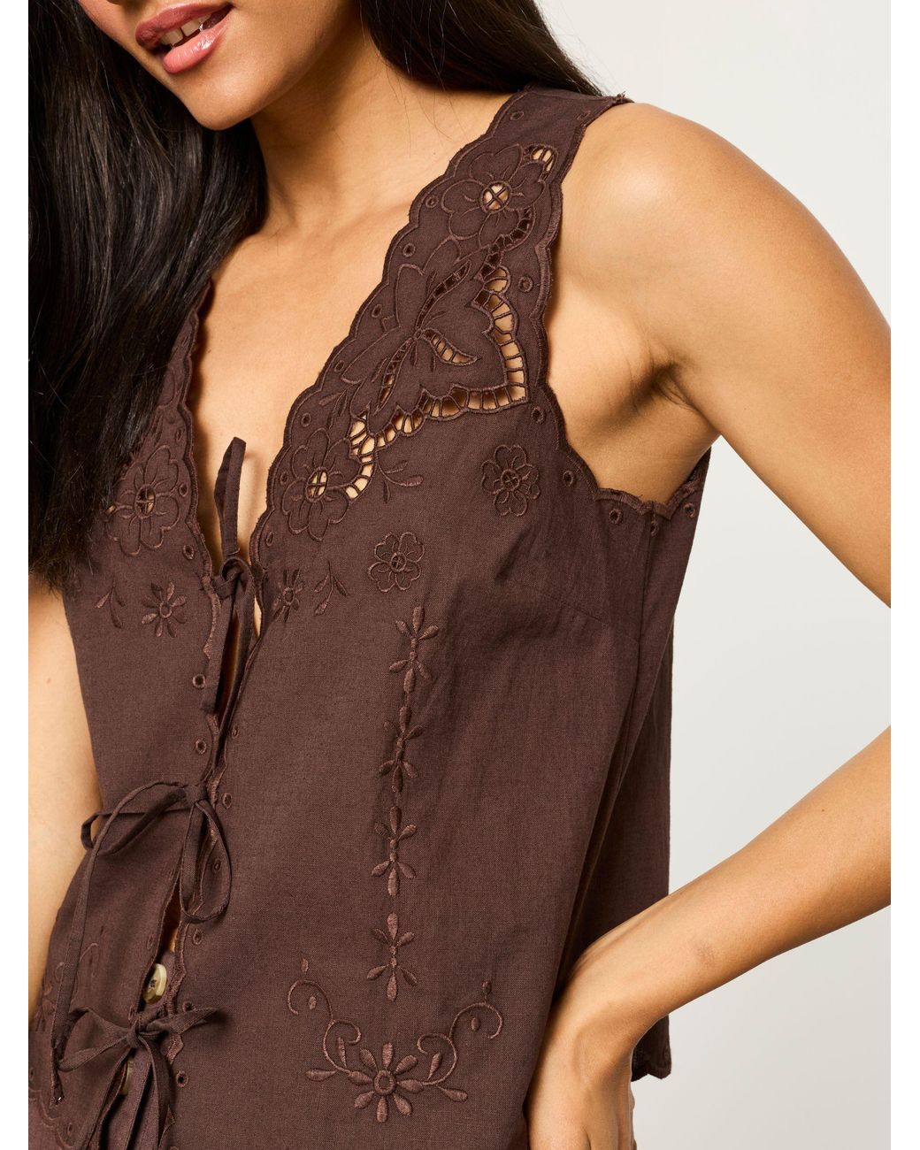 FatFace Brown Becky Petite Embroidered Waistcoat