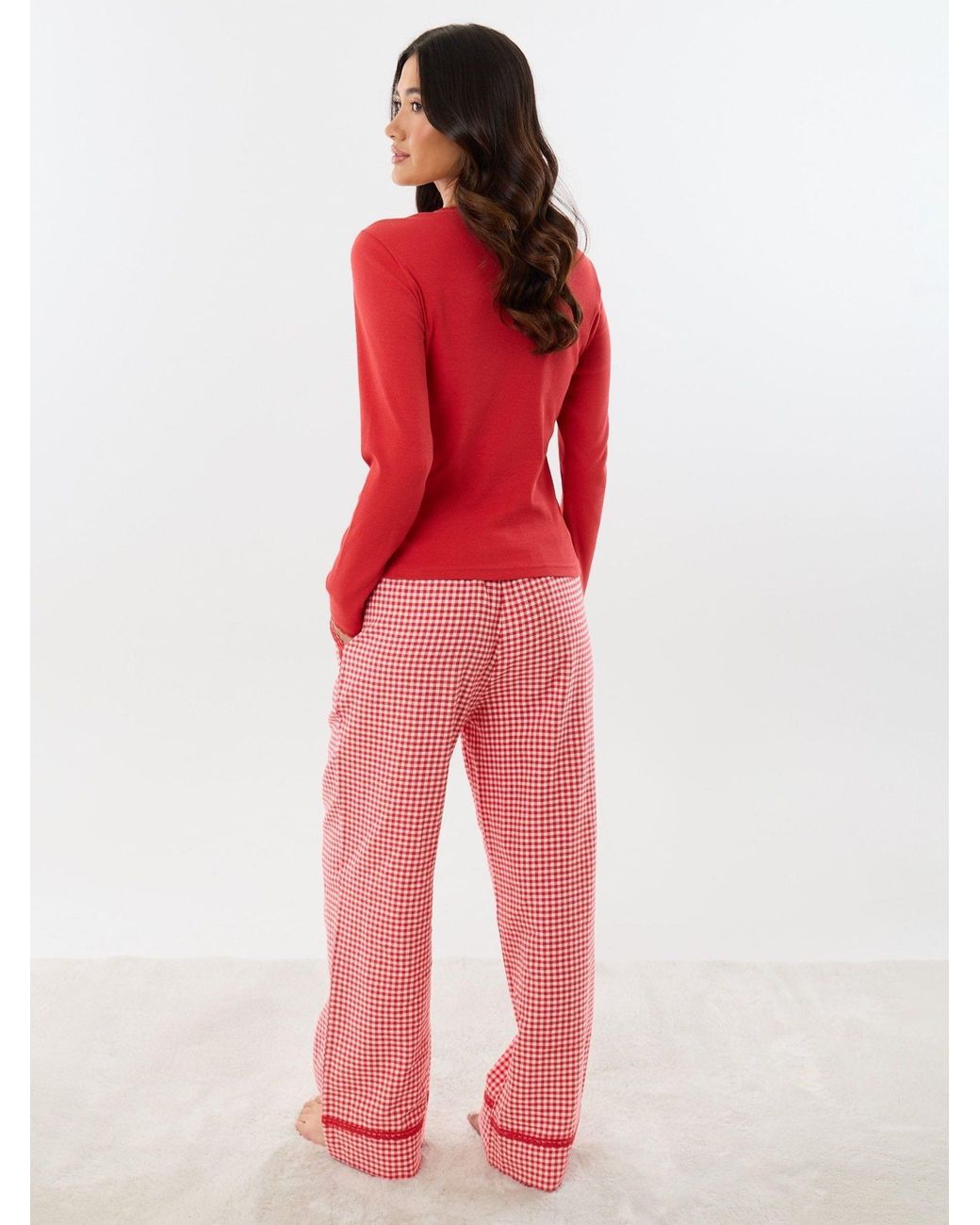 Threadbare Red Cotton Round Neck Pyjamas
