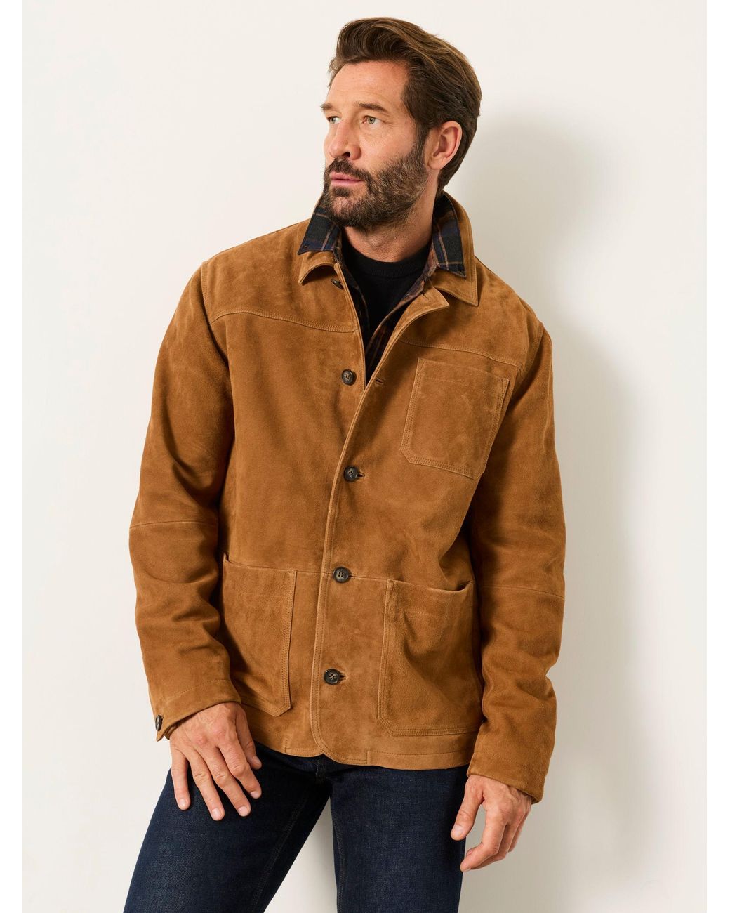 FatFace Brown 100% Suede Worker Jacket for men