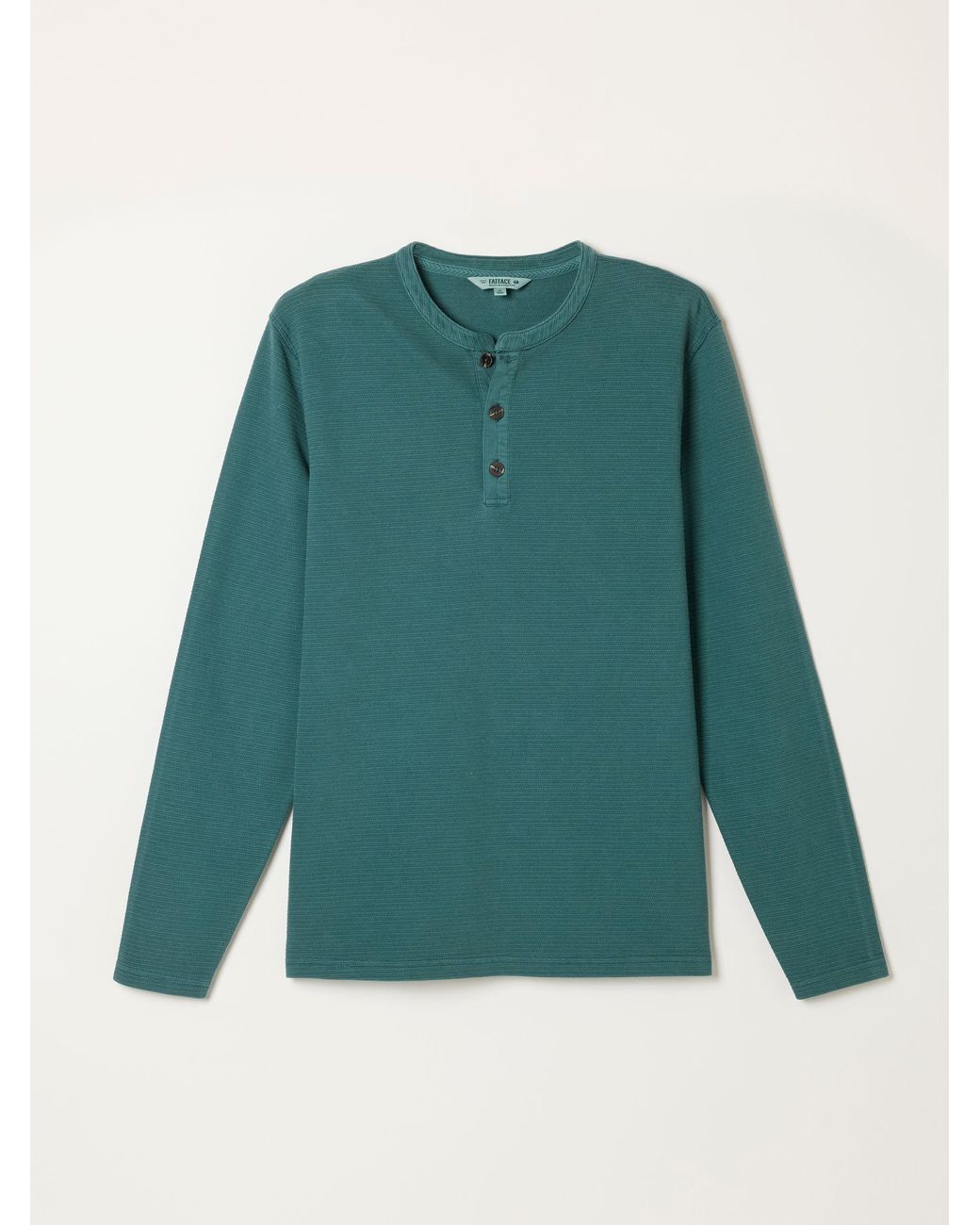 FatFace Green Henley Long Sleeve Textured T-Shirt for men