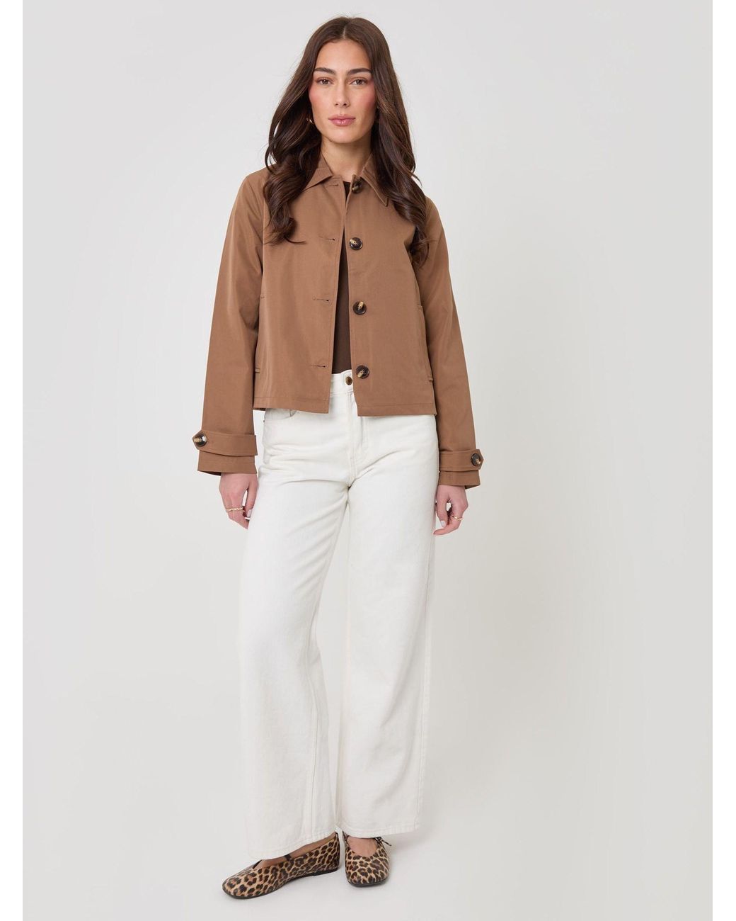 Threadbare Brown Cropped Trench Coat