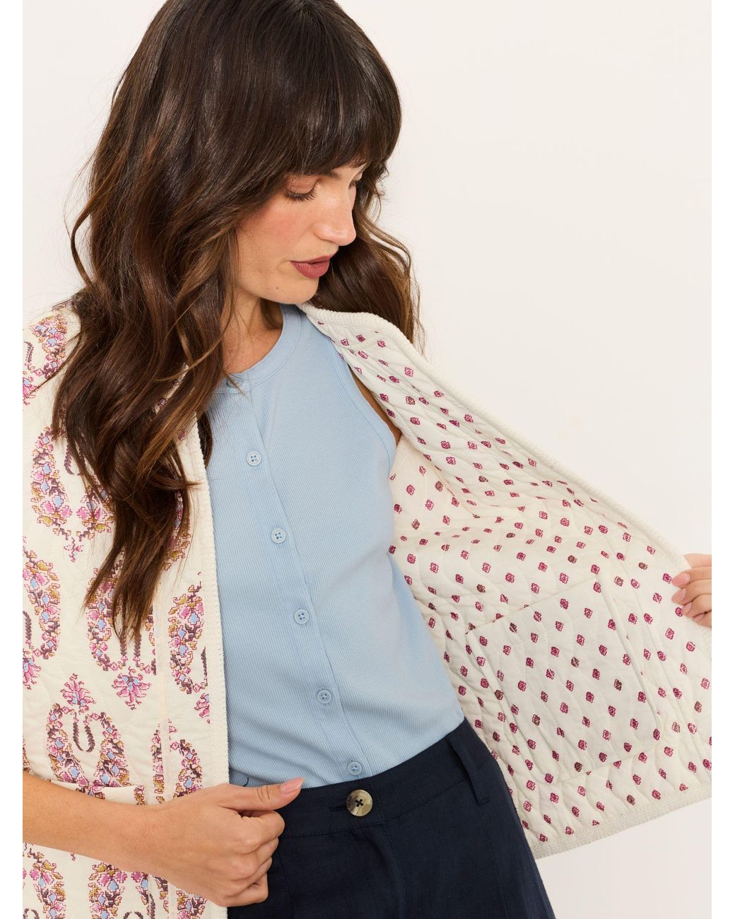 FatFace Natural Petite Floral Waistcoat