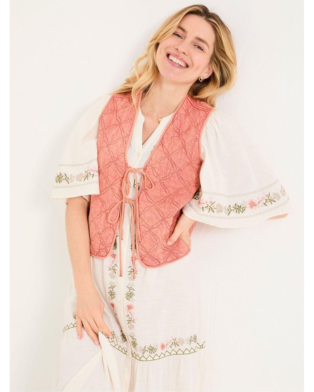 FatFace Multicolor Quilted Tie Front Waistcoat
