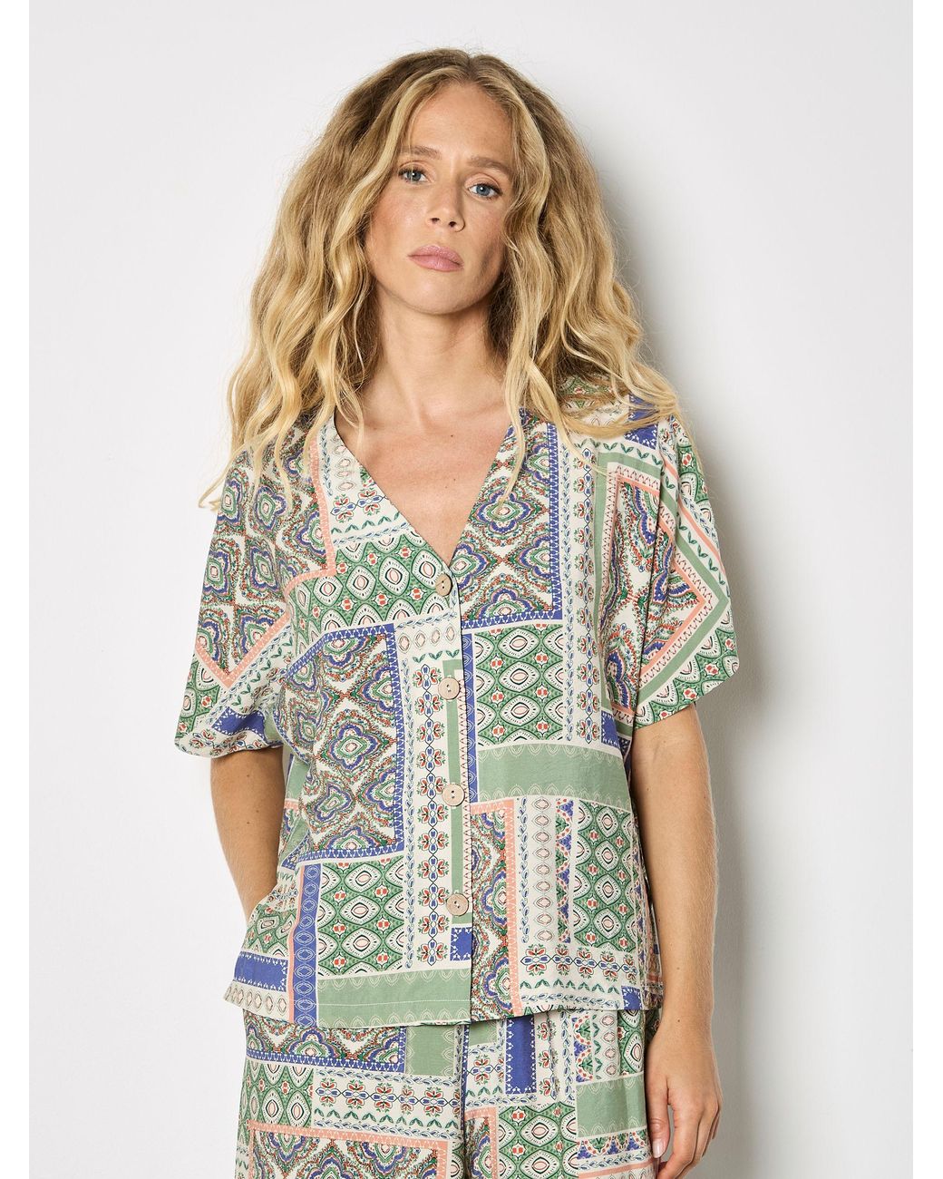 Apricot White Folk Patchwork Blouse