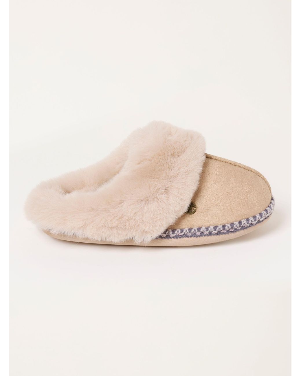 FatFace Natural Maia Faux Fur Mule Slippers
