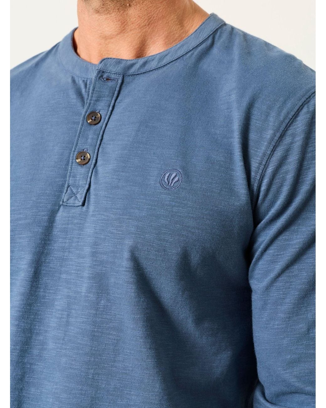 FatFace Blue Woodside Long Sleeve Henley Top for men
