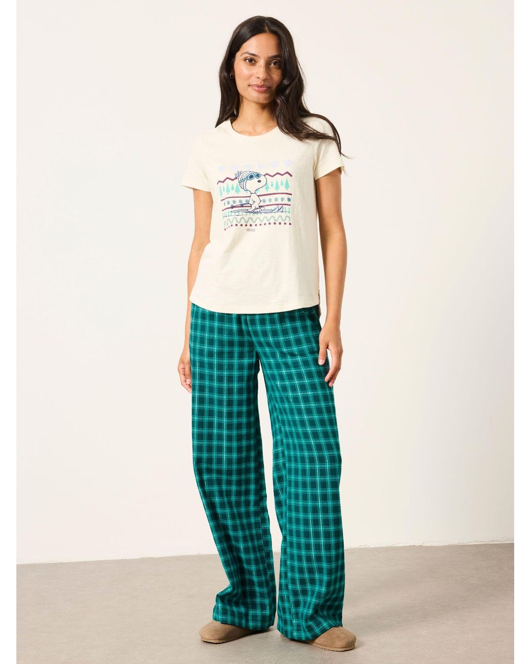 FatFace Green Lola Sparkle Gingham Wide Leg Pyjama Bottoms