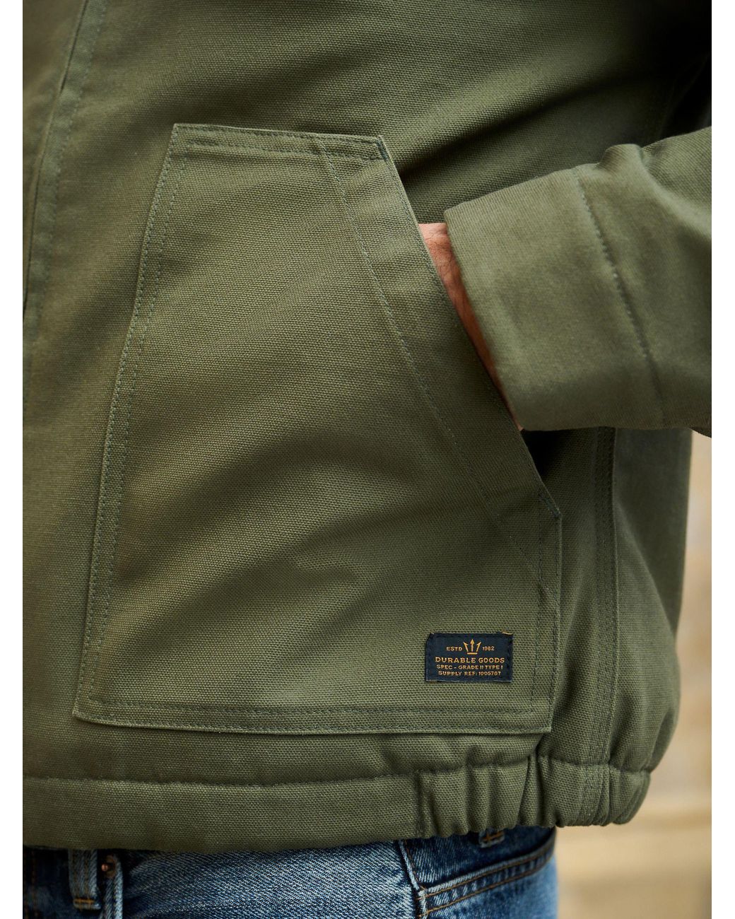 Next Green Canvas Trucker Borg Lined Jacket for men