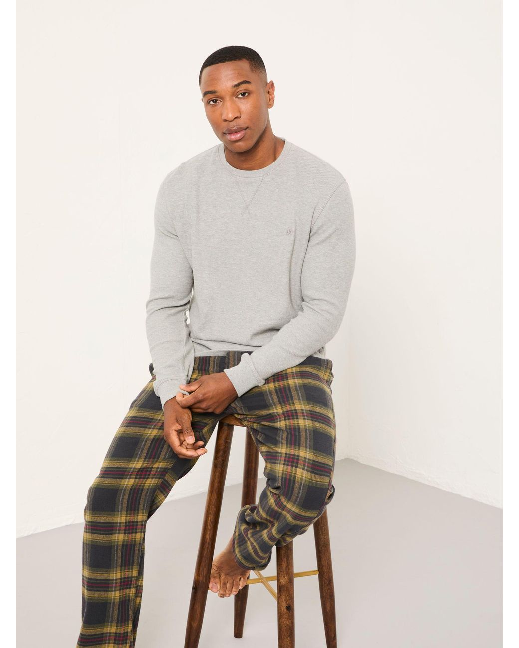 FatFace Gray Waffle Crew Neck Pyjama Top for men