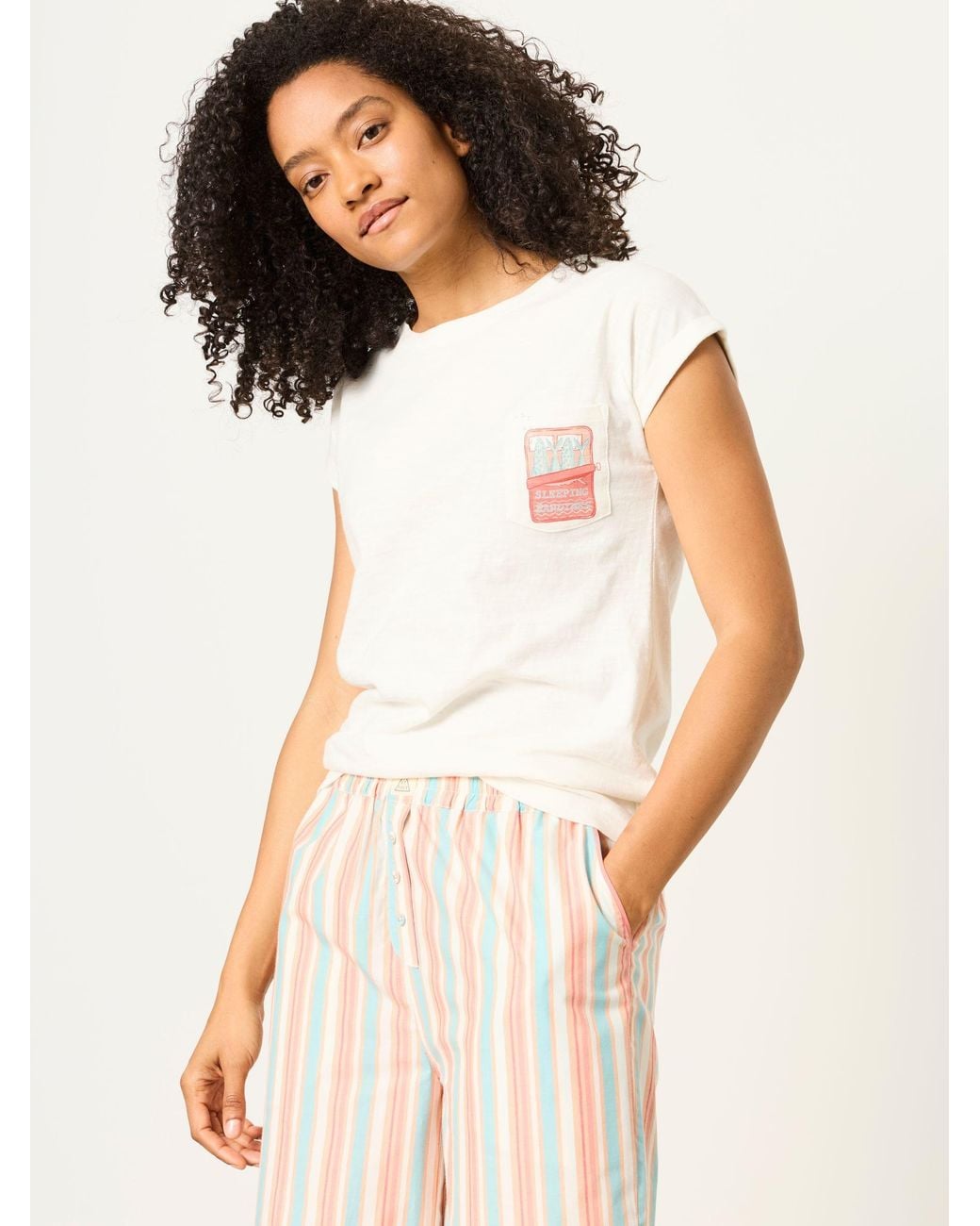 FatFace Natural 2 Piece Jersey Woven Pyjama Set