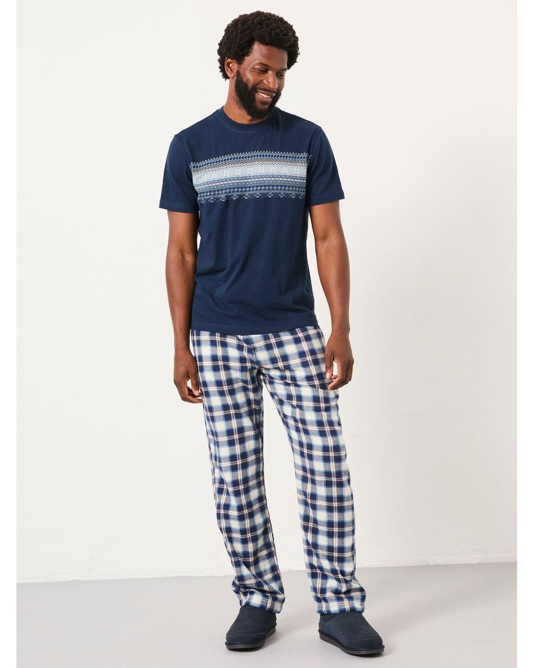 FatFace Blue Boray Check Pyjama Bottoms for men