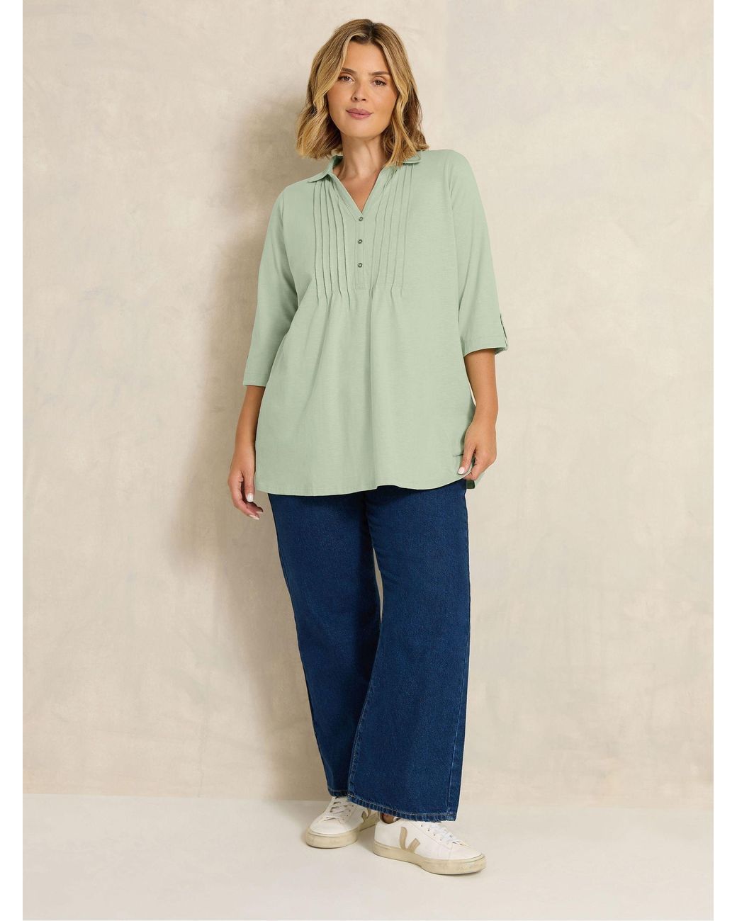 Evans Green Pintuck Henley Top