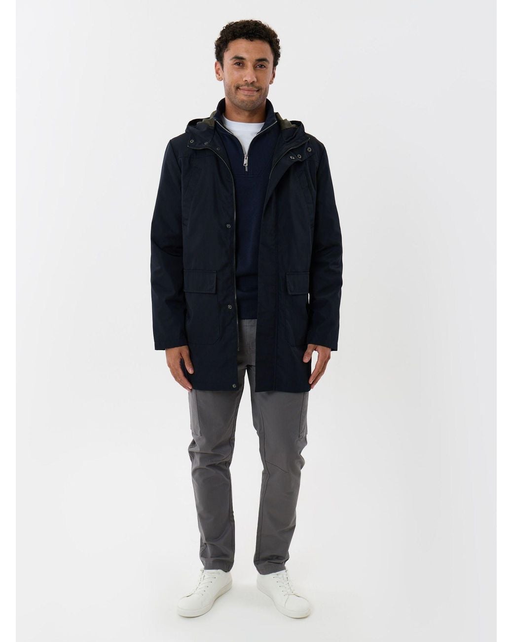 Threadbare Blue Showerproof Hooded Longline With Patch Pockets Jacket for men