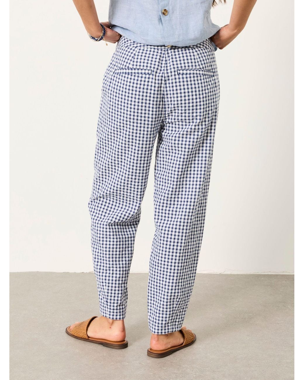 FatFace Blue Gingham Tapered Trouser