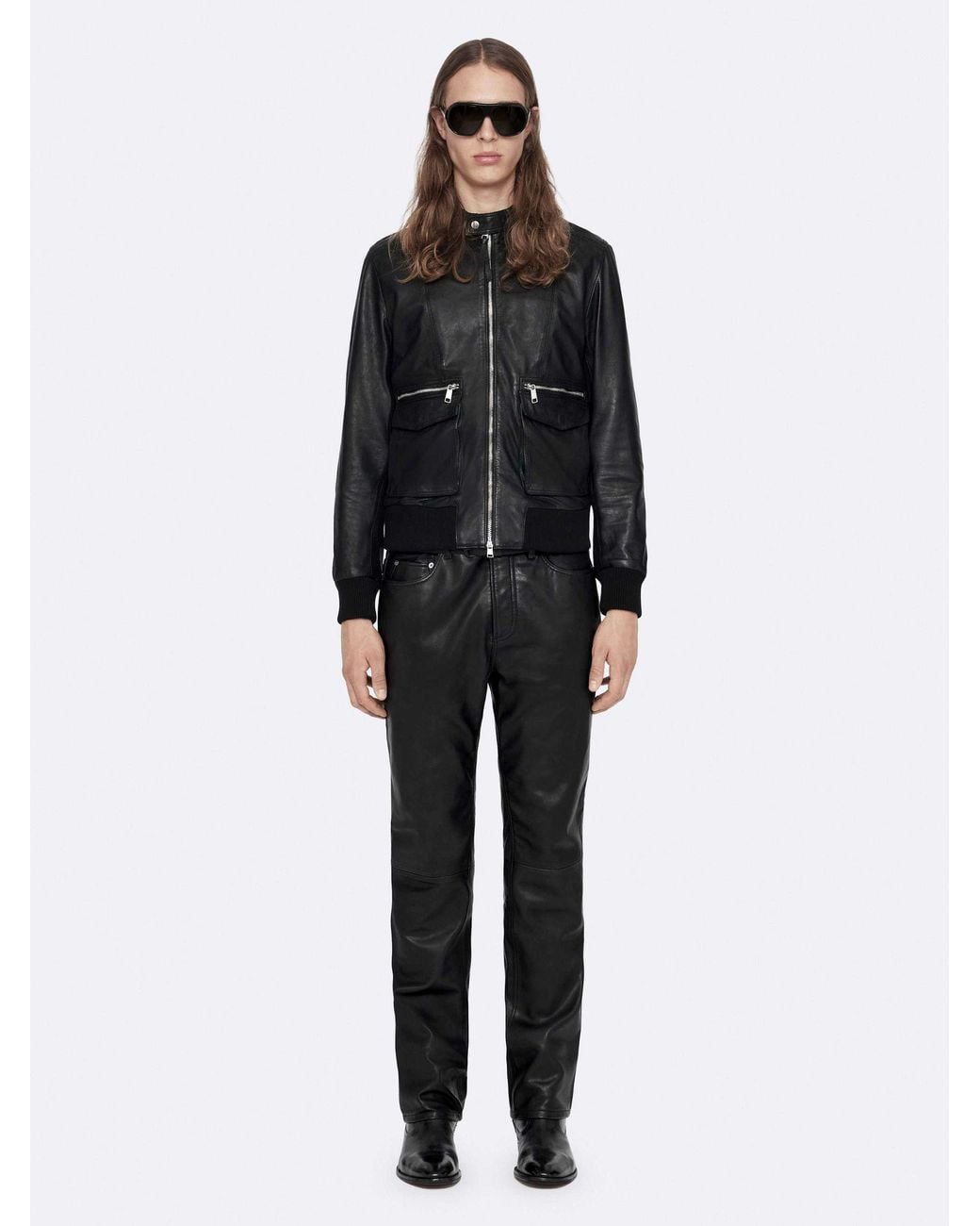 AllSaints Black Hiro Leather Bomber Jacket for men