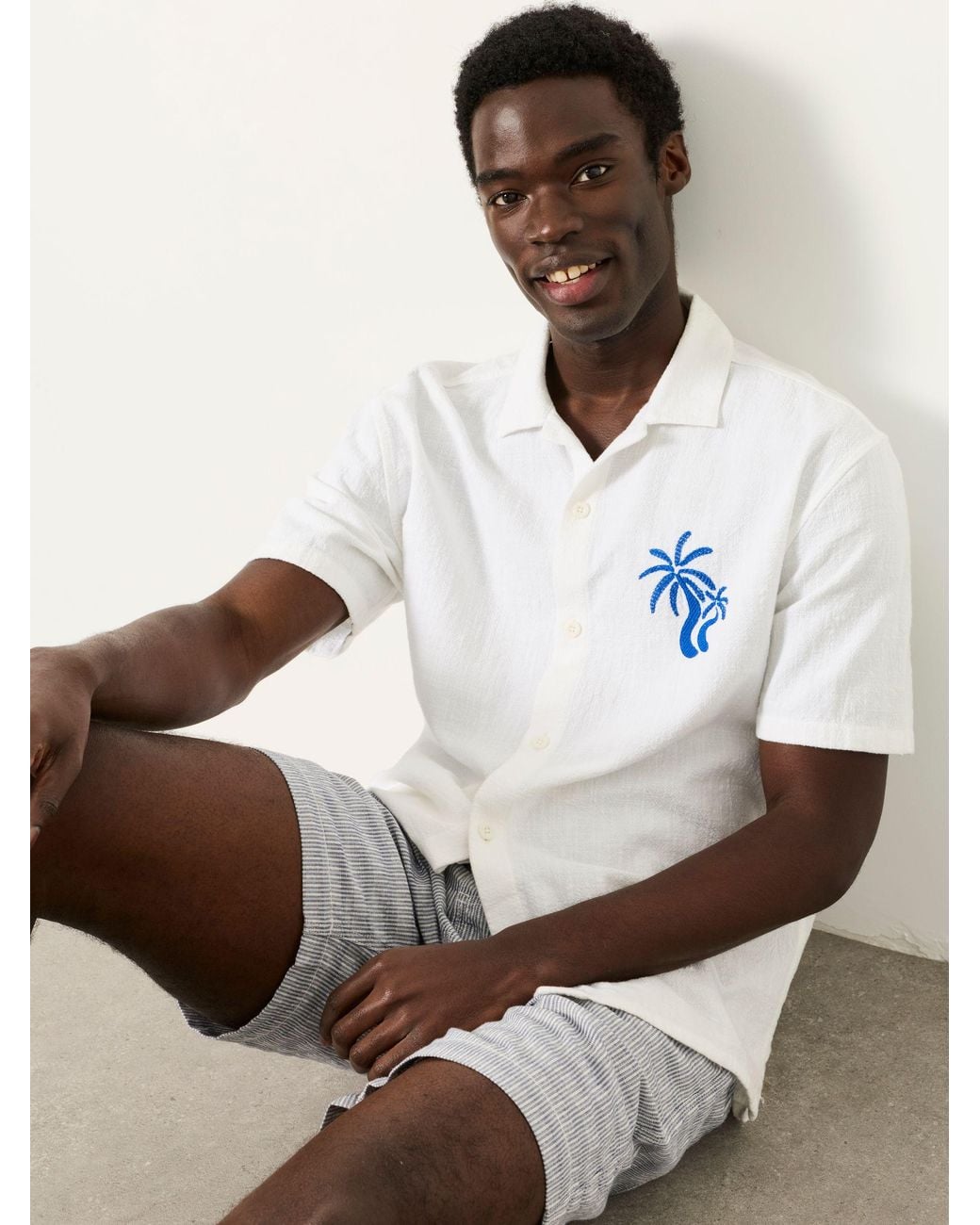 FatFace White Fatface Short Sleeve Relaxed Fit Graphic Placement Embroidery Shirt for men