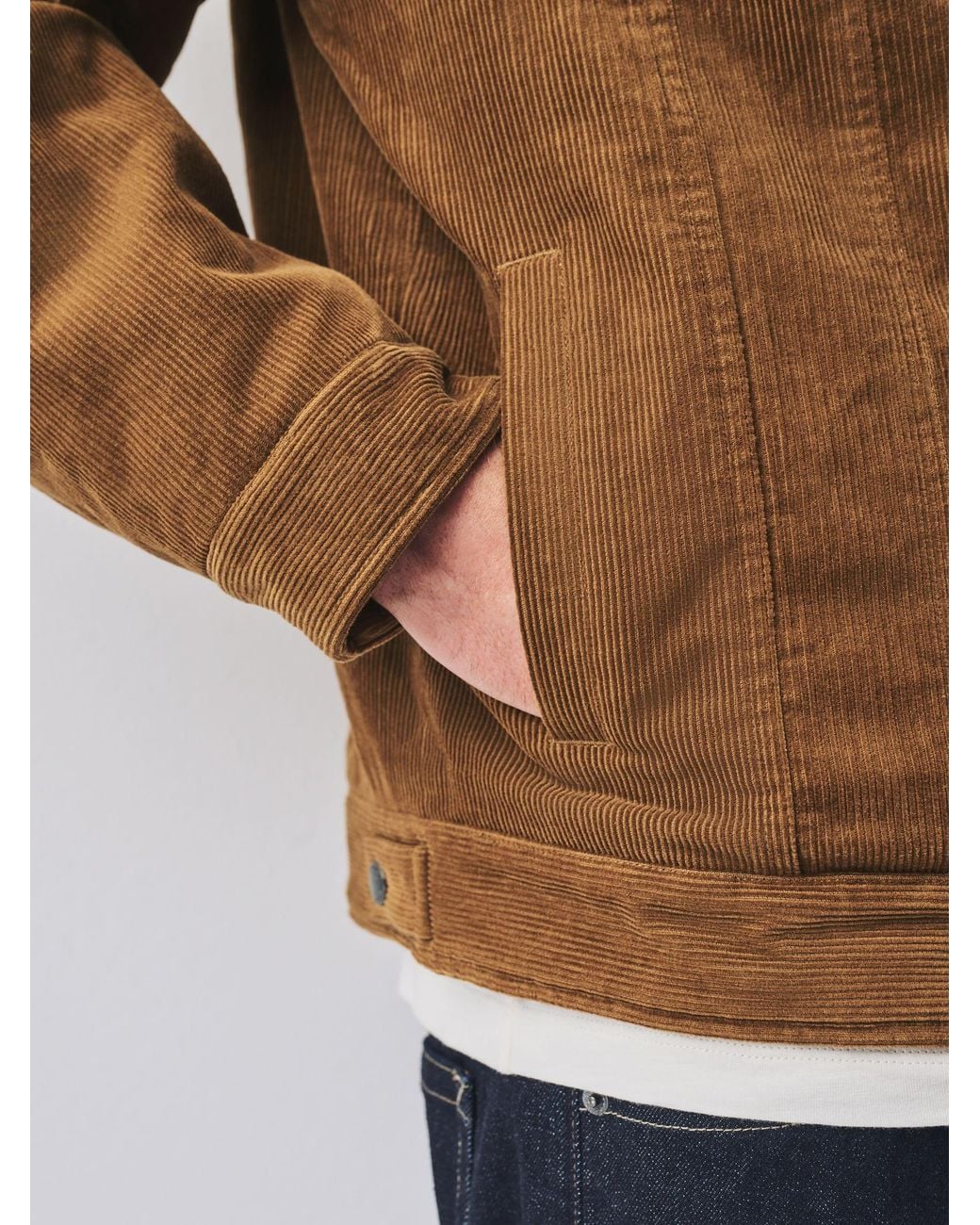 Next Brown Tan Cord Borg Lined Trucker Jacket for men