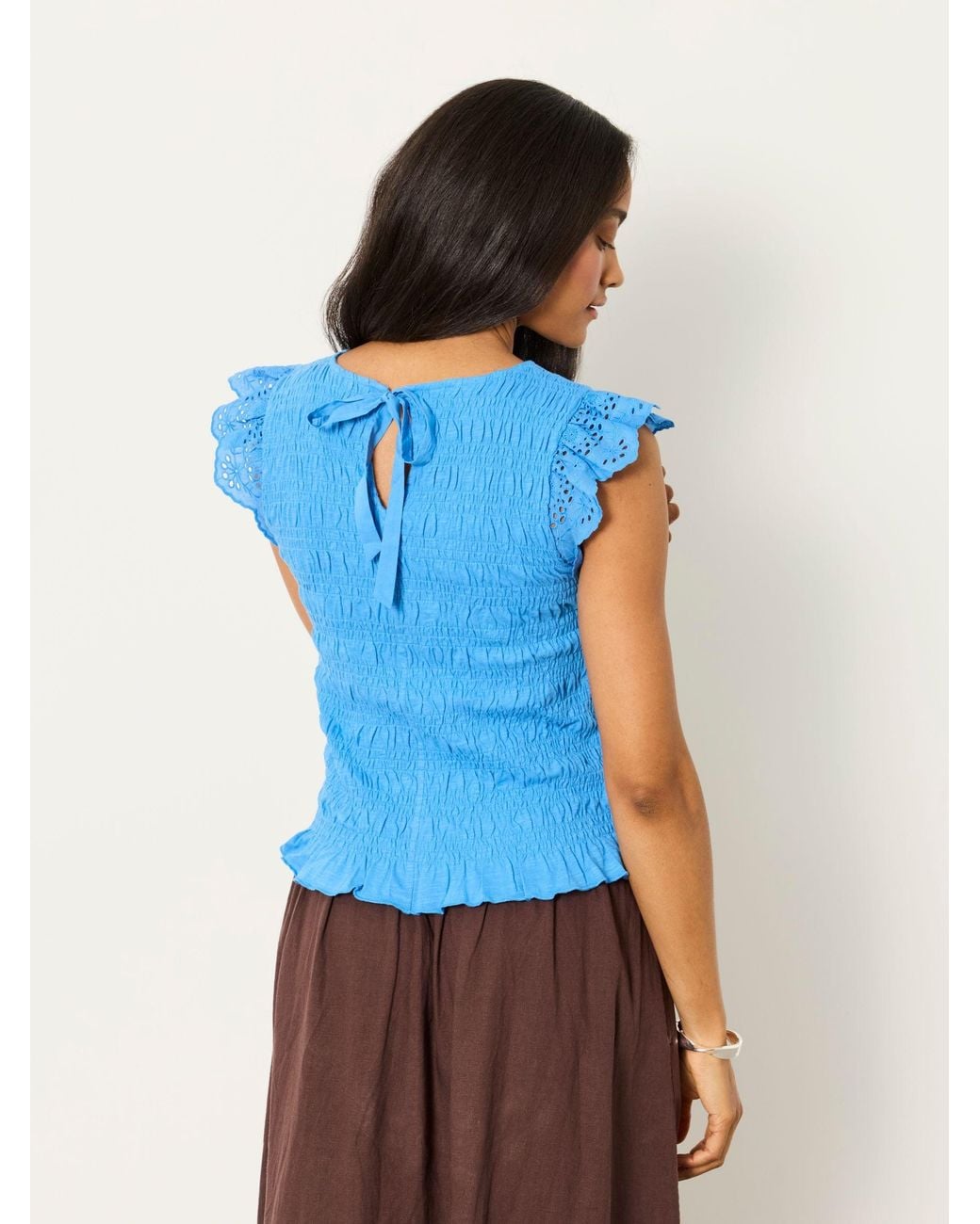 FatFace Blue Betty Shirred Top