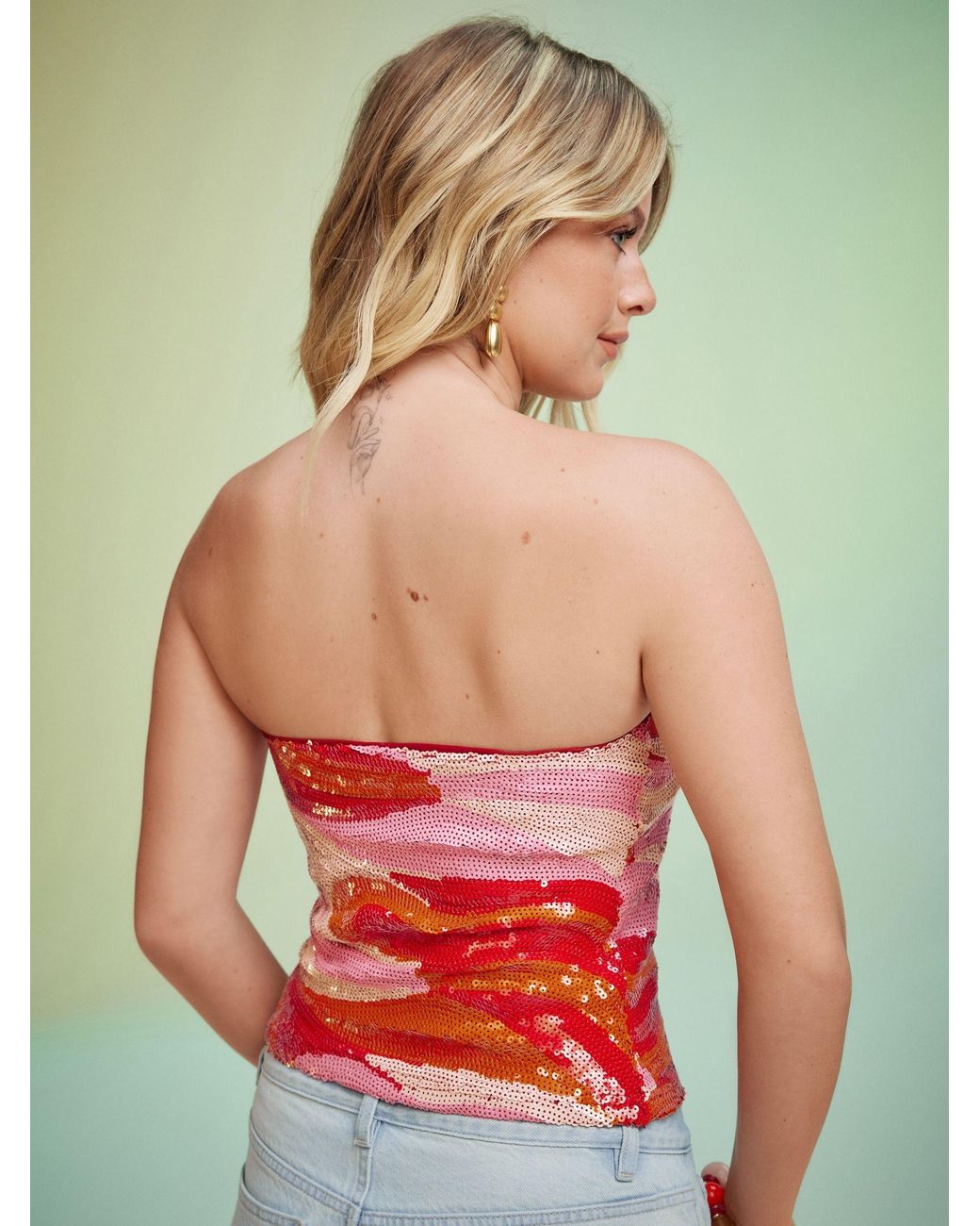 Next Red Sequin Bandeau Top