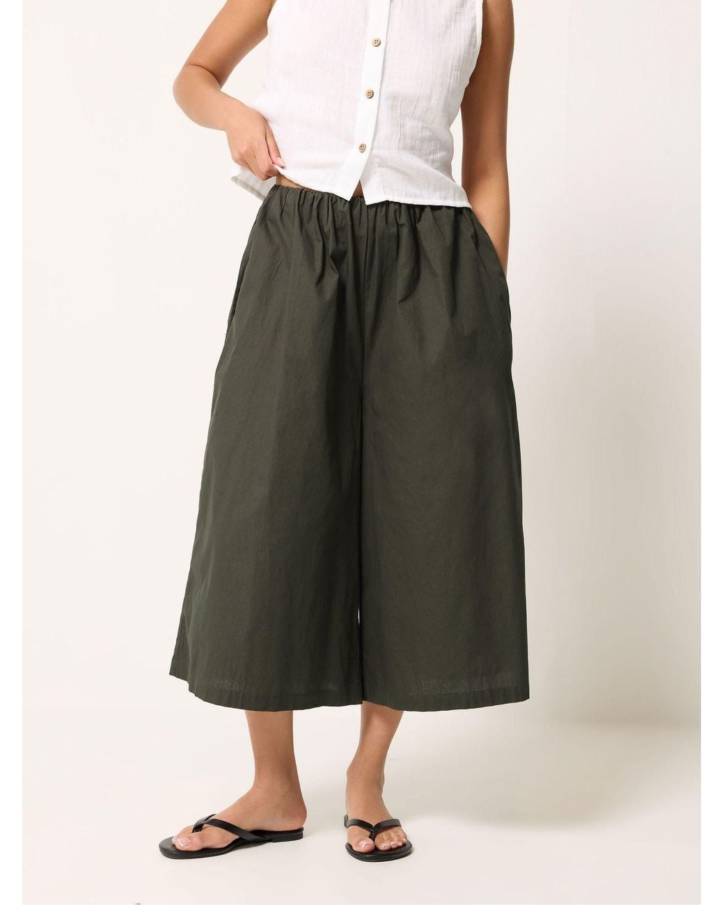 PixieGirl Petite Green Poplin Extra Long Culottes