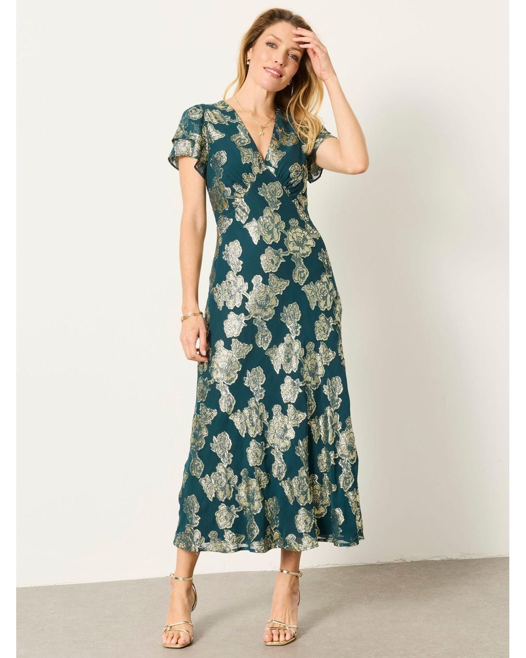 FatFace Brown Kate Metallic Dress