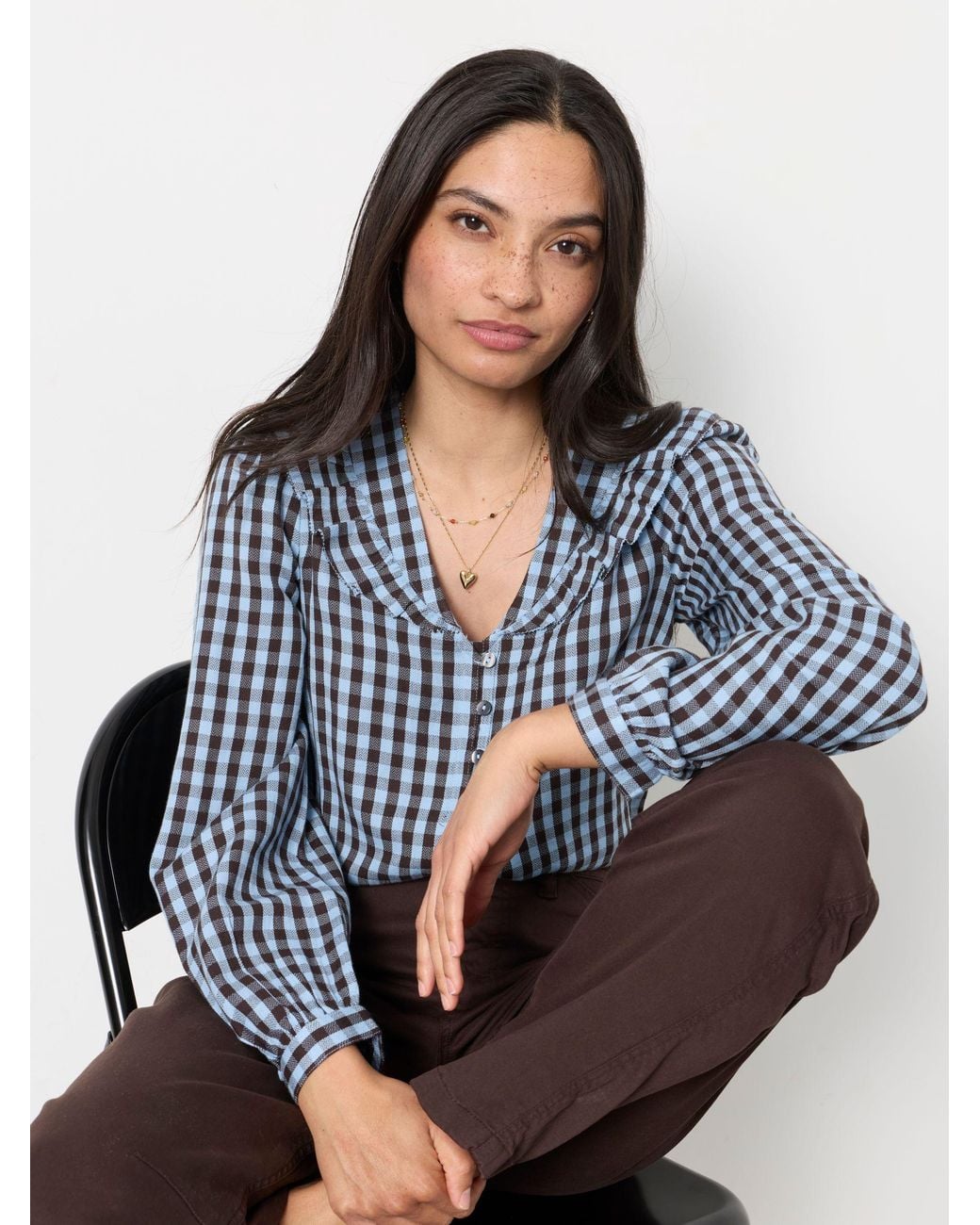 FatFace Blue Alba Gingham Blouse