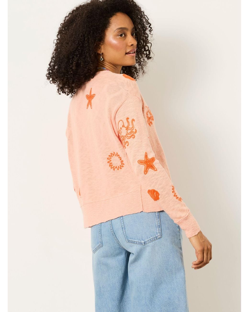 FatFace Orange Seascape Knitted Cardigan
