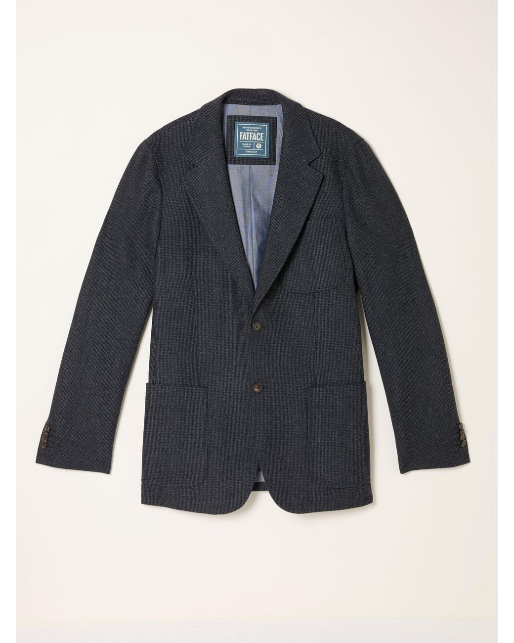 FatFace Black Witley Wool Micro Check Blazer for men