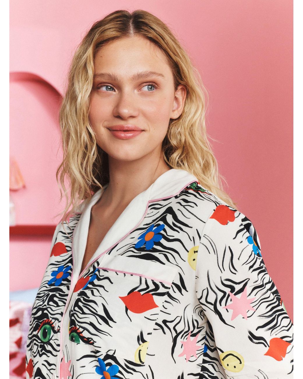 Eleanor Bowmer Pink Zebra Button Through Pyjamas