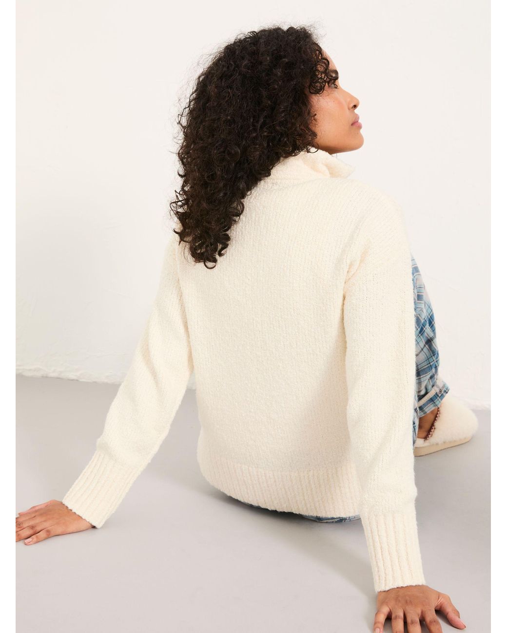 FatFace Natural Knitted Lounge Half Neck Jumper