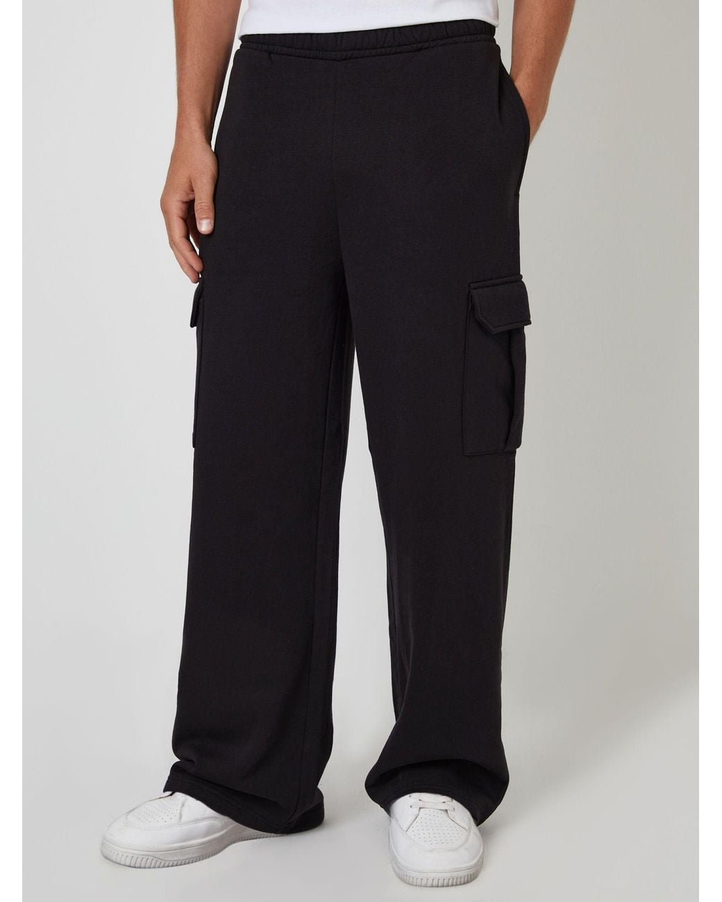 Threadbare Black Wide Leg Cargo Joggers for men
