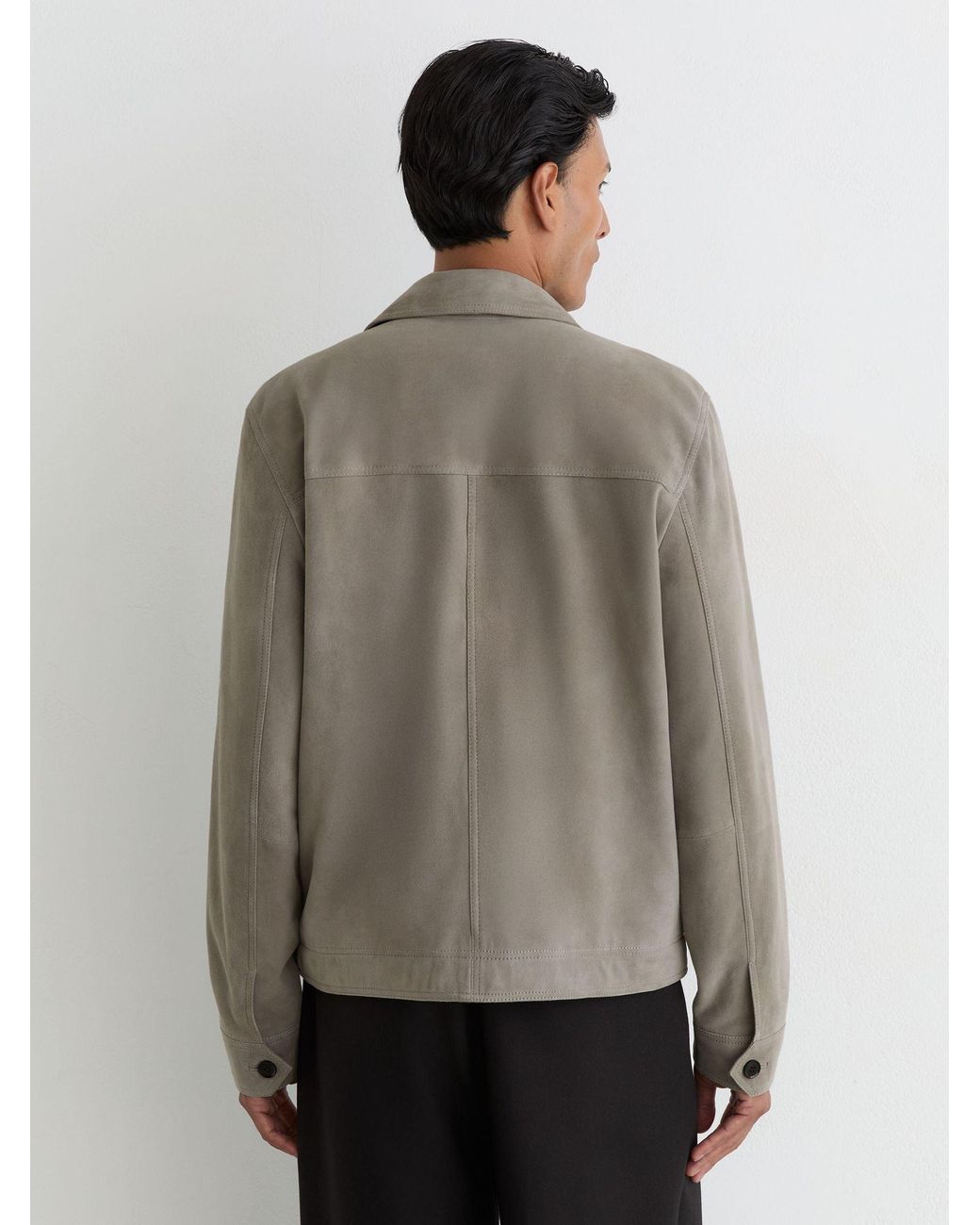 Reiss Gray Wilstead Suede Button-Through Trucker Jacket for men