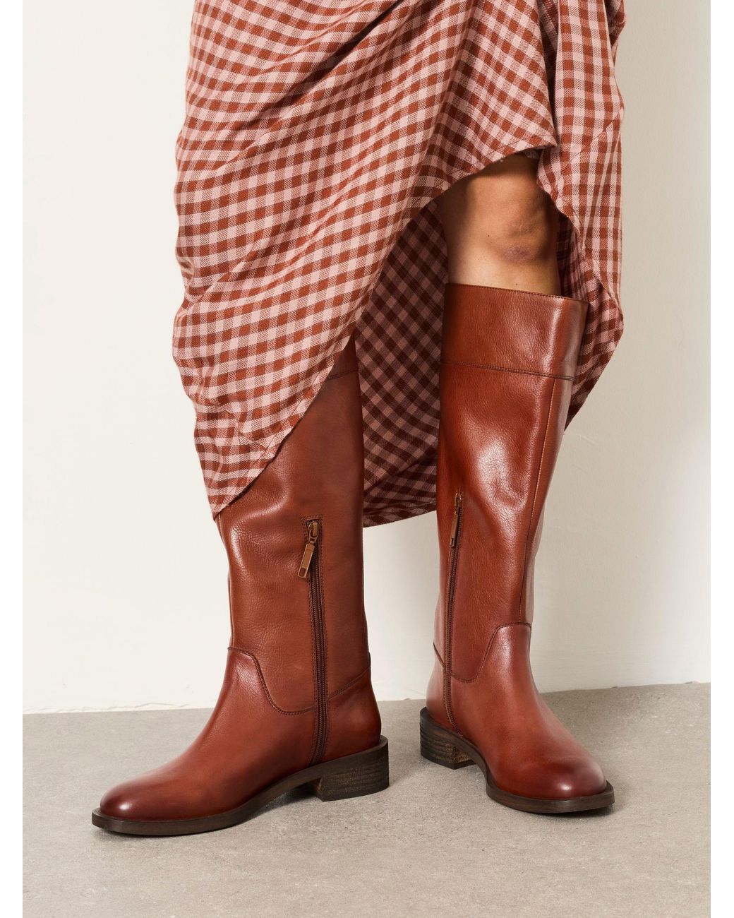 FatFace Orange Leather Knee High Riding Boot