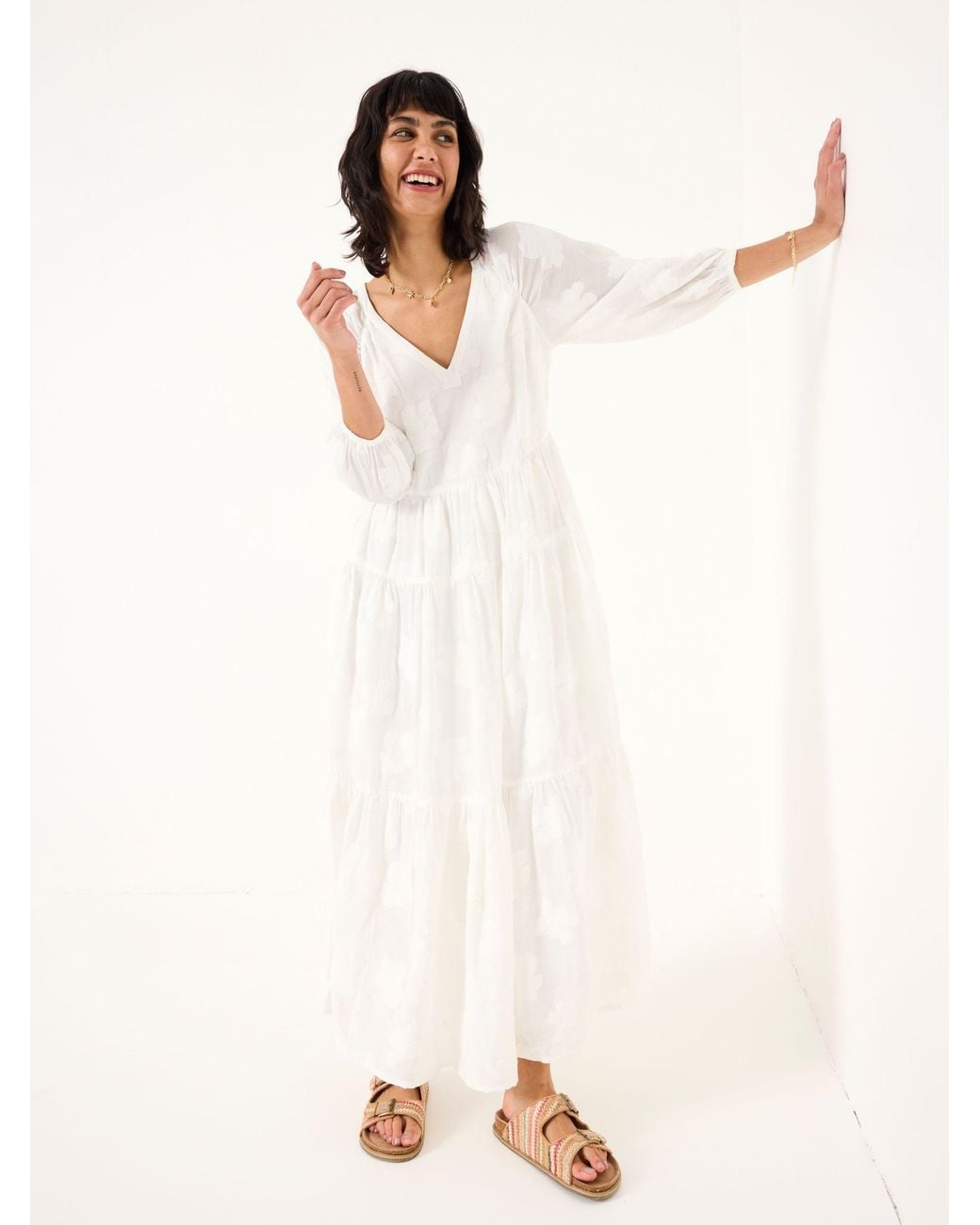 FatFace Natural Kelly Jacquard Maxi Dress