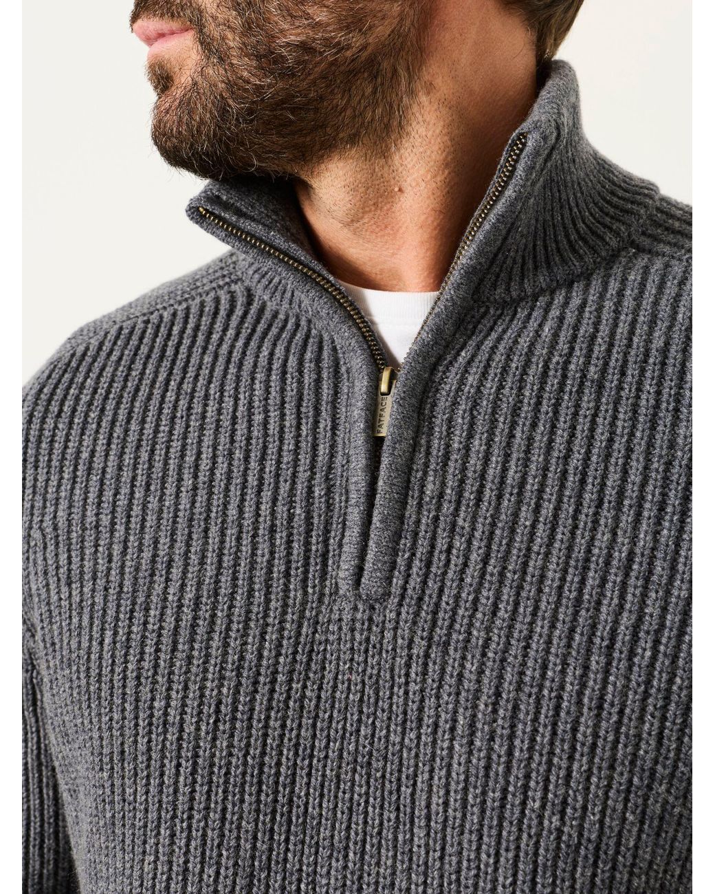 FatFace Gray Ember Quarter Zip Knitted Jumper for men