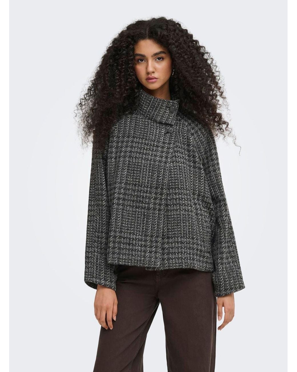 Jdy Gray Check High-Neck Jacket