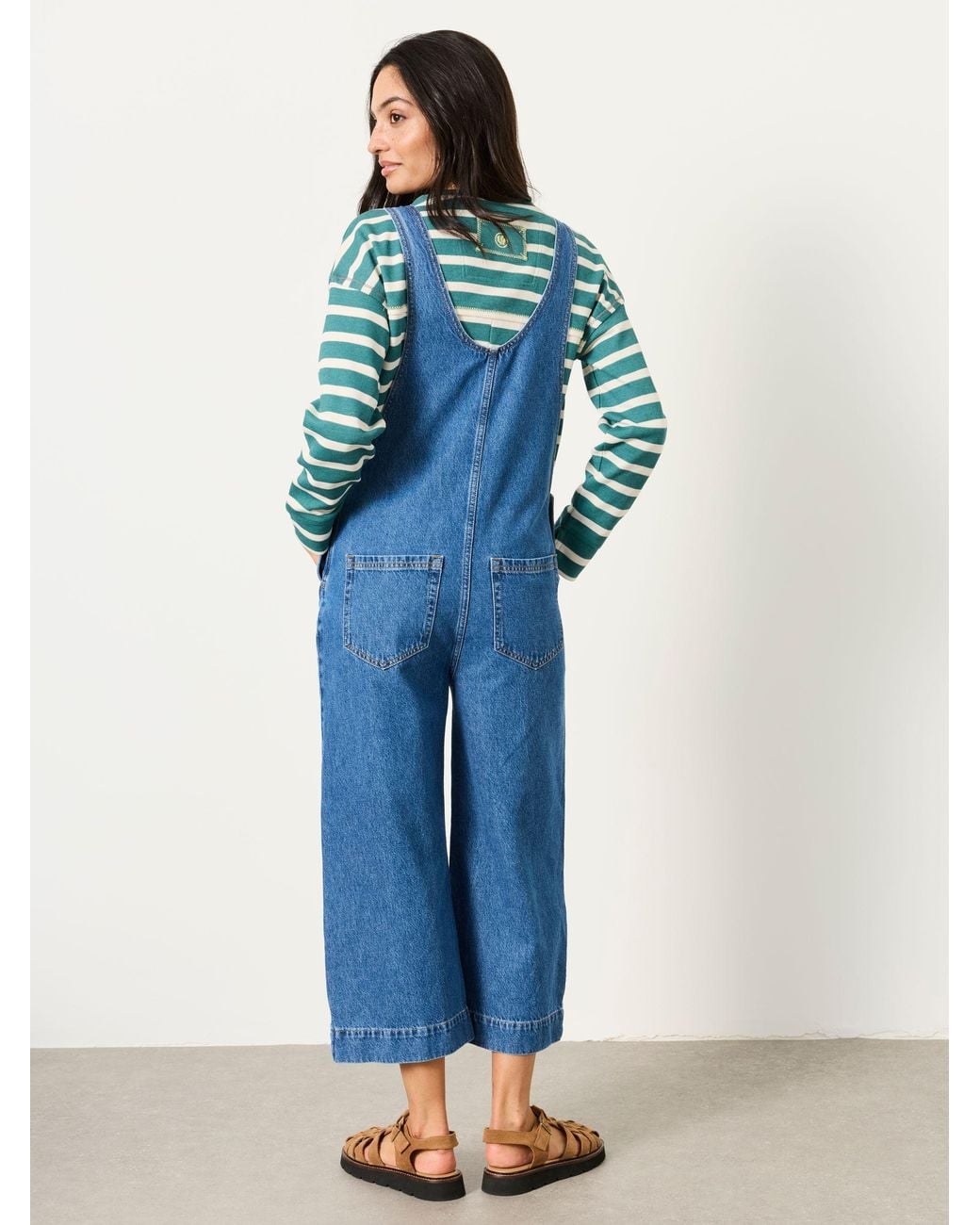FatFace Blue Raffles Cropped Wide Leg Dungaree