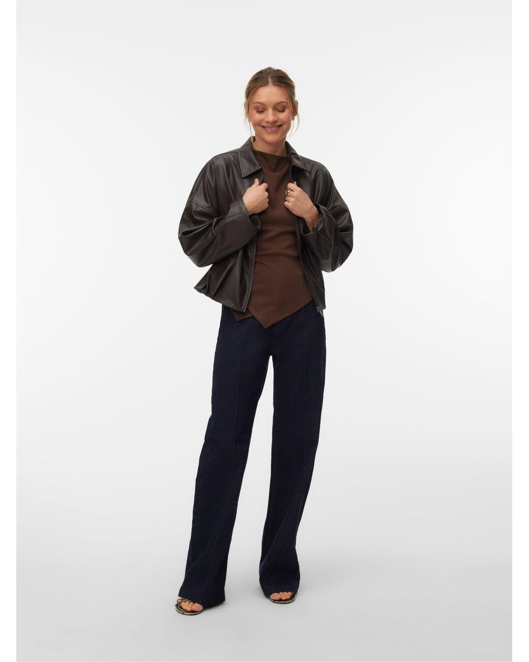 Vero Moda Coated Faux Leather Bomber Jacket in Brown | Lyst Australia